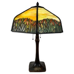 Antique Bronze Lamp with Cattail Motif