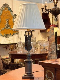 Bronze Lamp With Figural Column Base