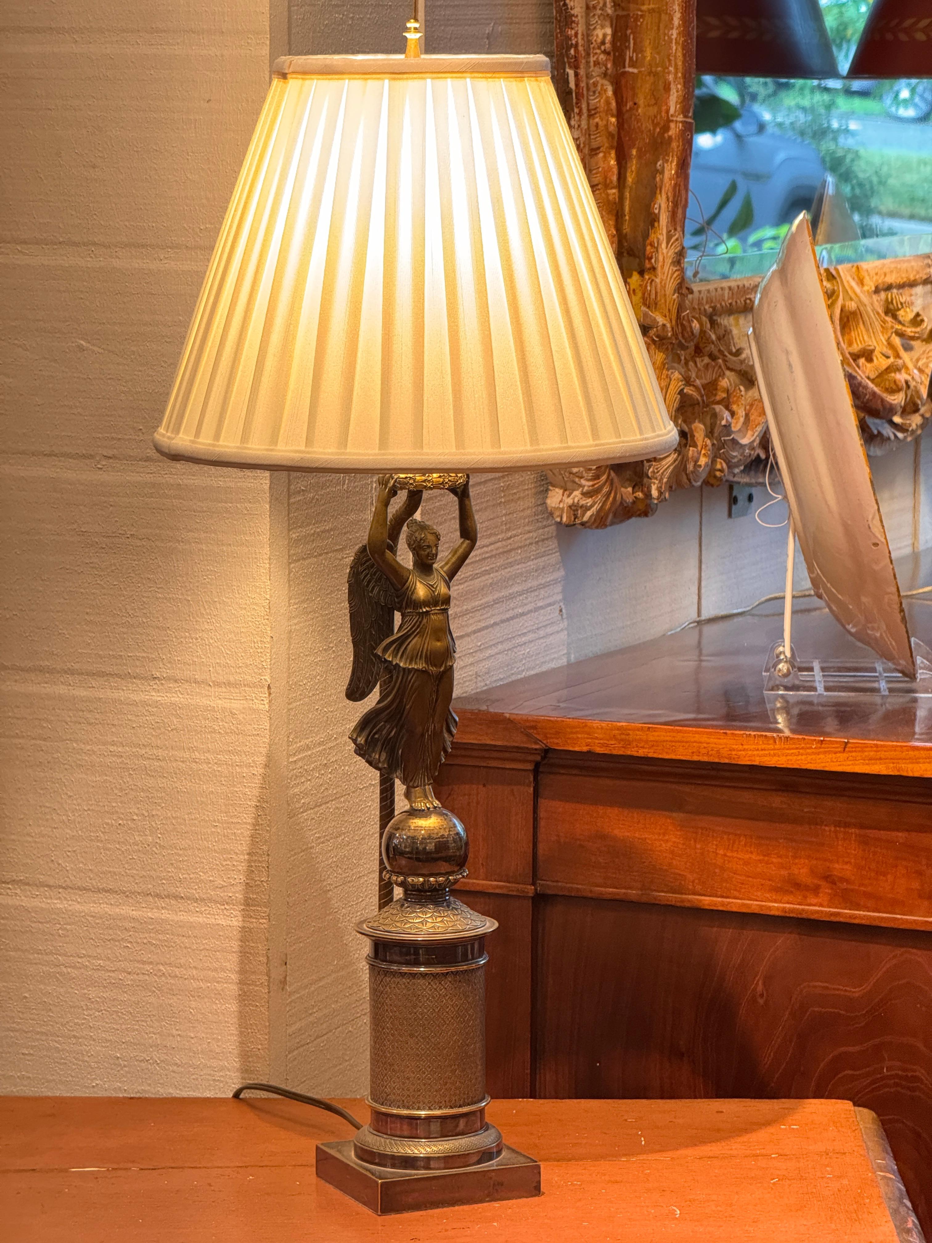 Bronze Lamp With Figural Column Base In Good Condition For Sale In Charlottesville, VA