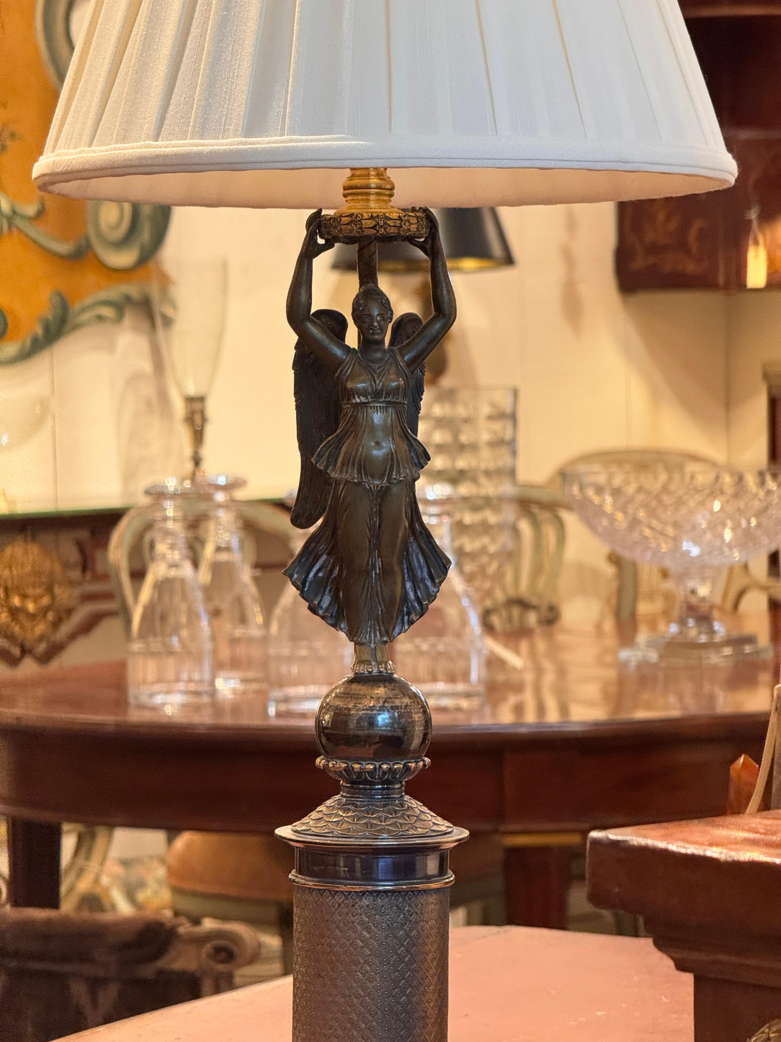 Bronze Lamp With Figural Column Base For Sale 1
