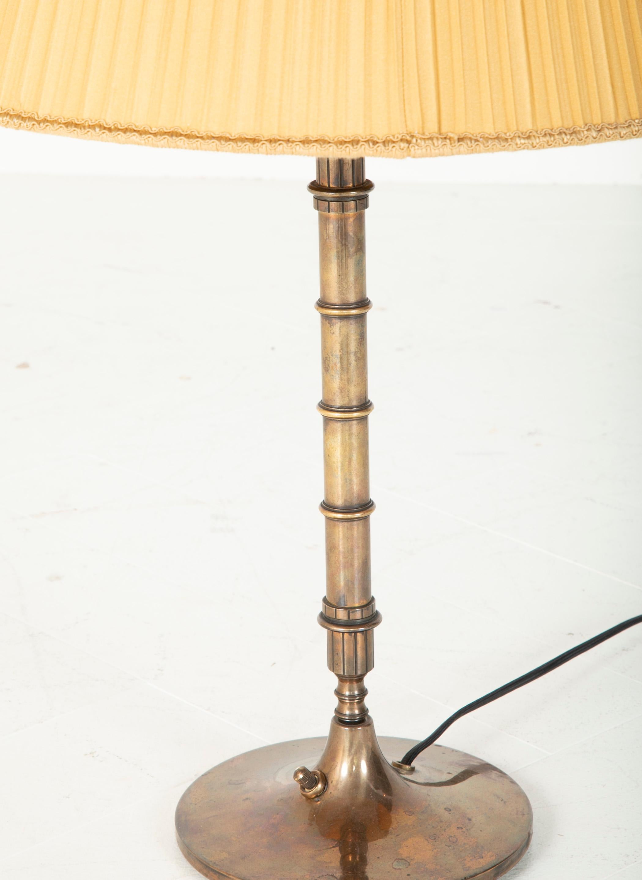 Mid-Century Modern Bronze Lamp with Silk Shade by Harald Elof Notini for Bohlmarks