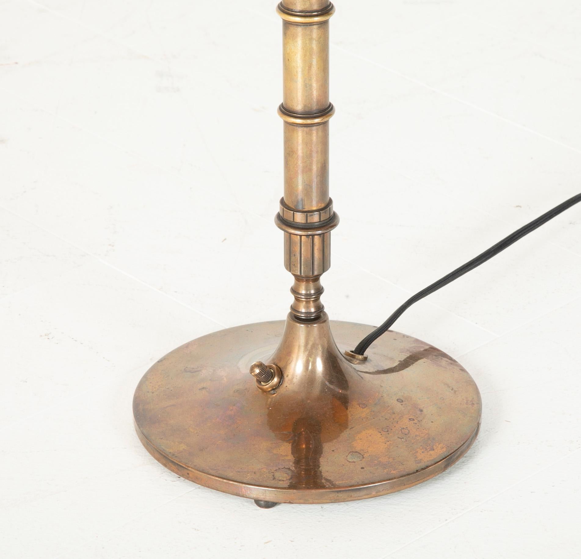 Swedish Bronze Lamp with Silk Shade by Harald Elof Notini for Bohlmarks