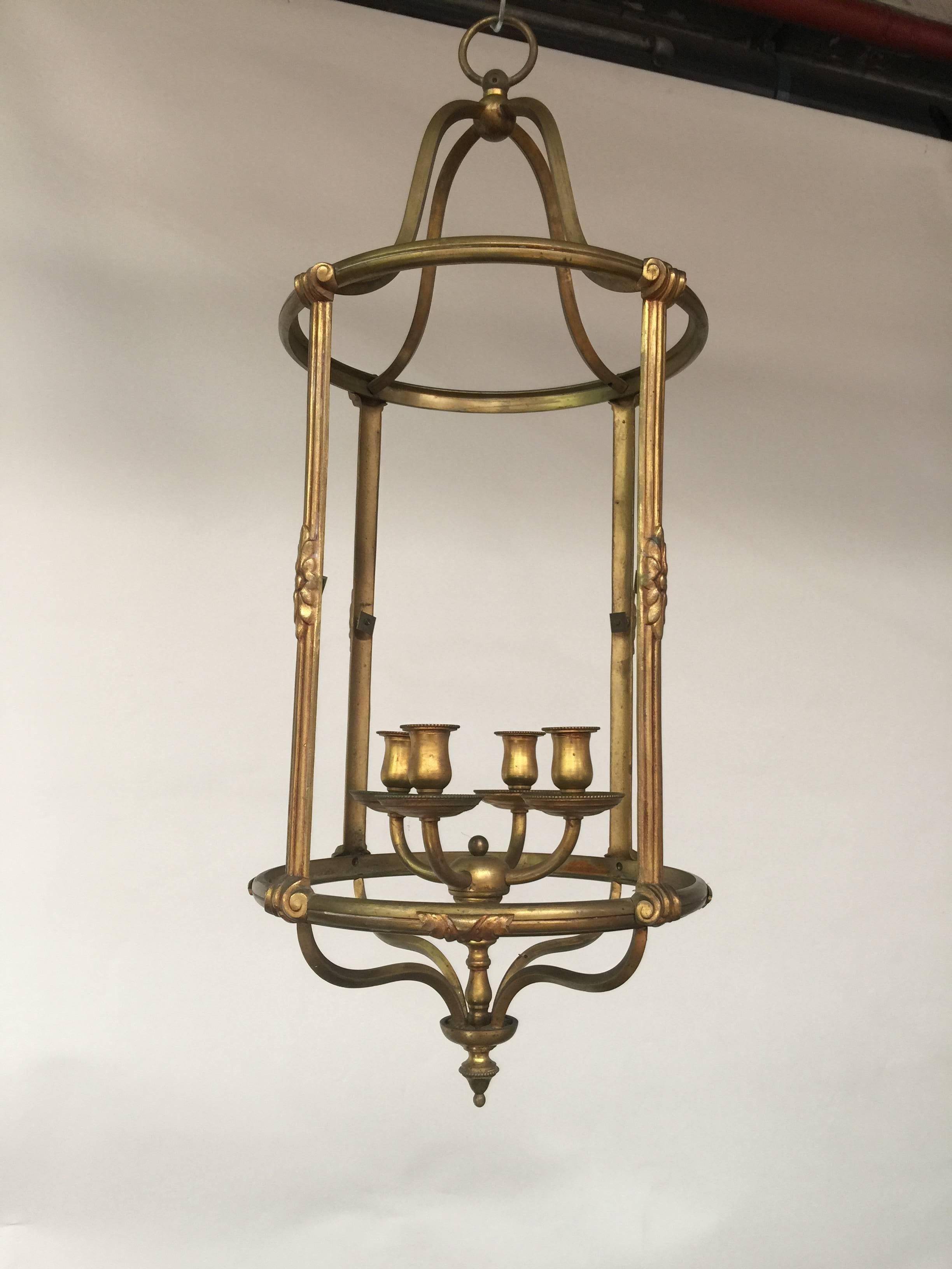 Louis XVI Bronze Lantern, circa 1950 For Sale