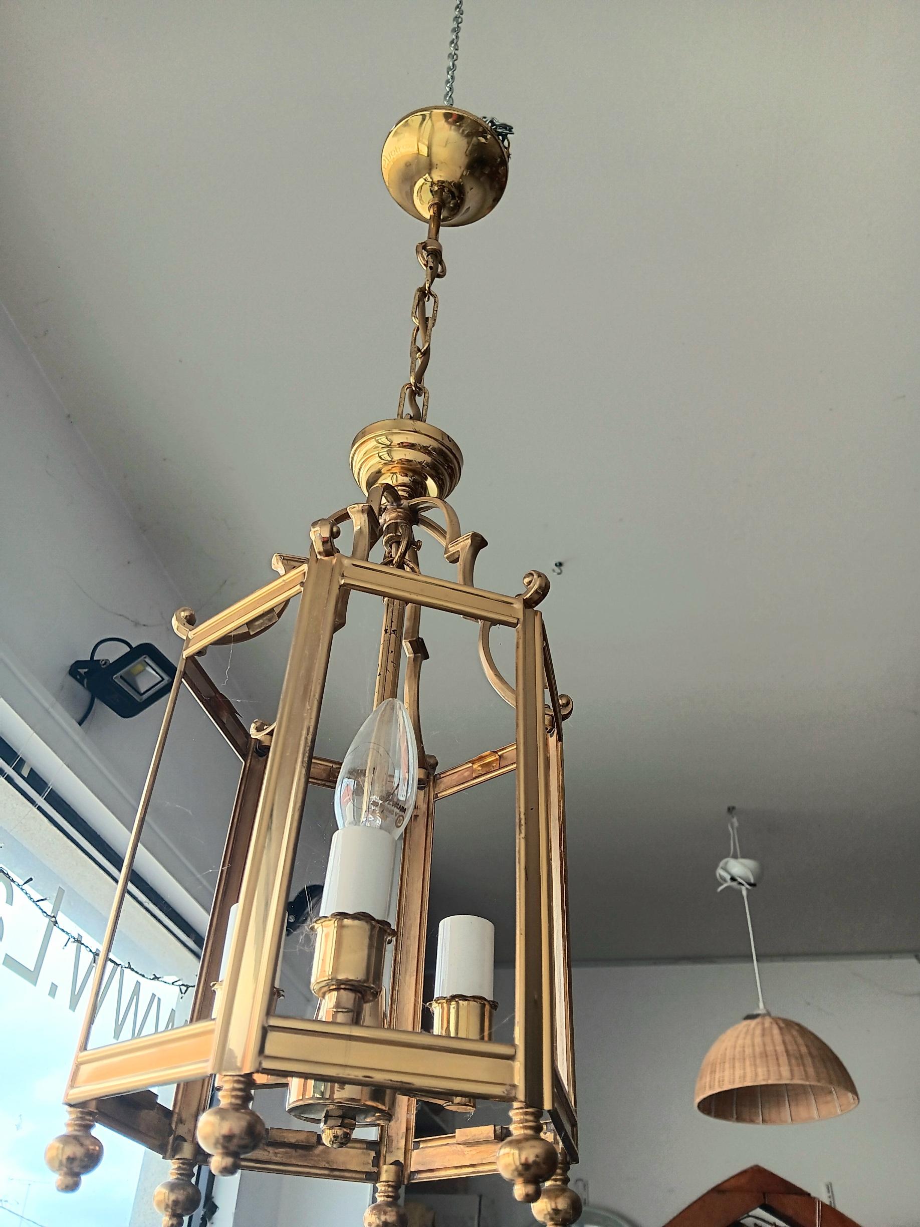 Lantern Brass and Glass Gold Elegant Mid-Century Modern Spain 50s For Sale 5