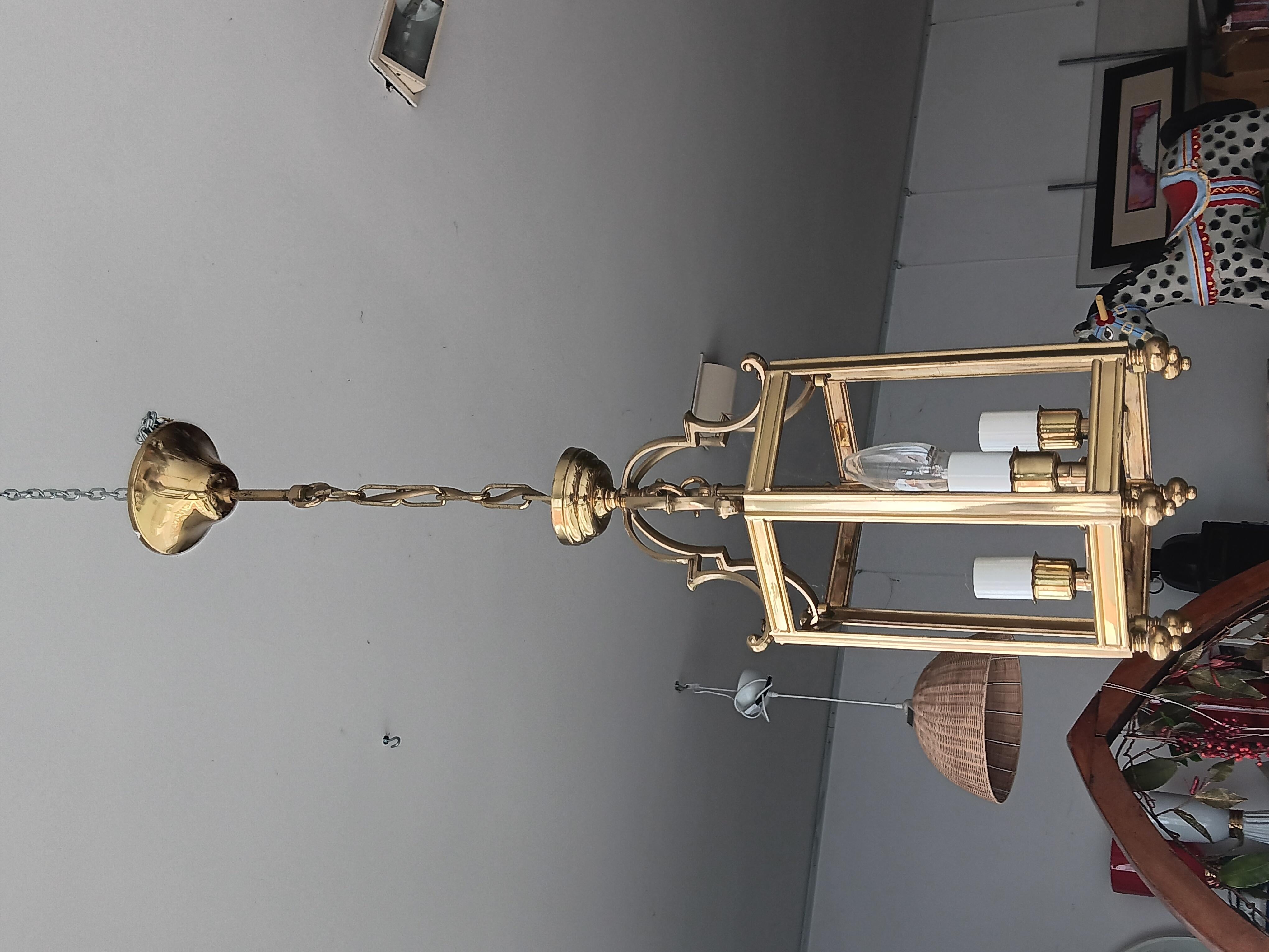 Lantern Brass and Glass Gold Elegant Mid-Century Modern Spain 50s For Sale 8