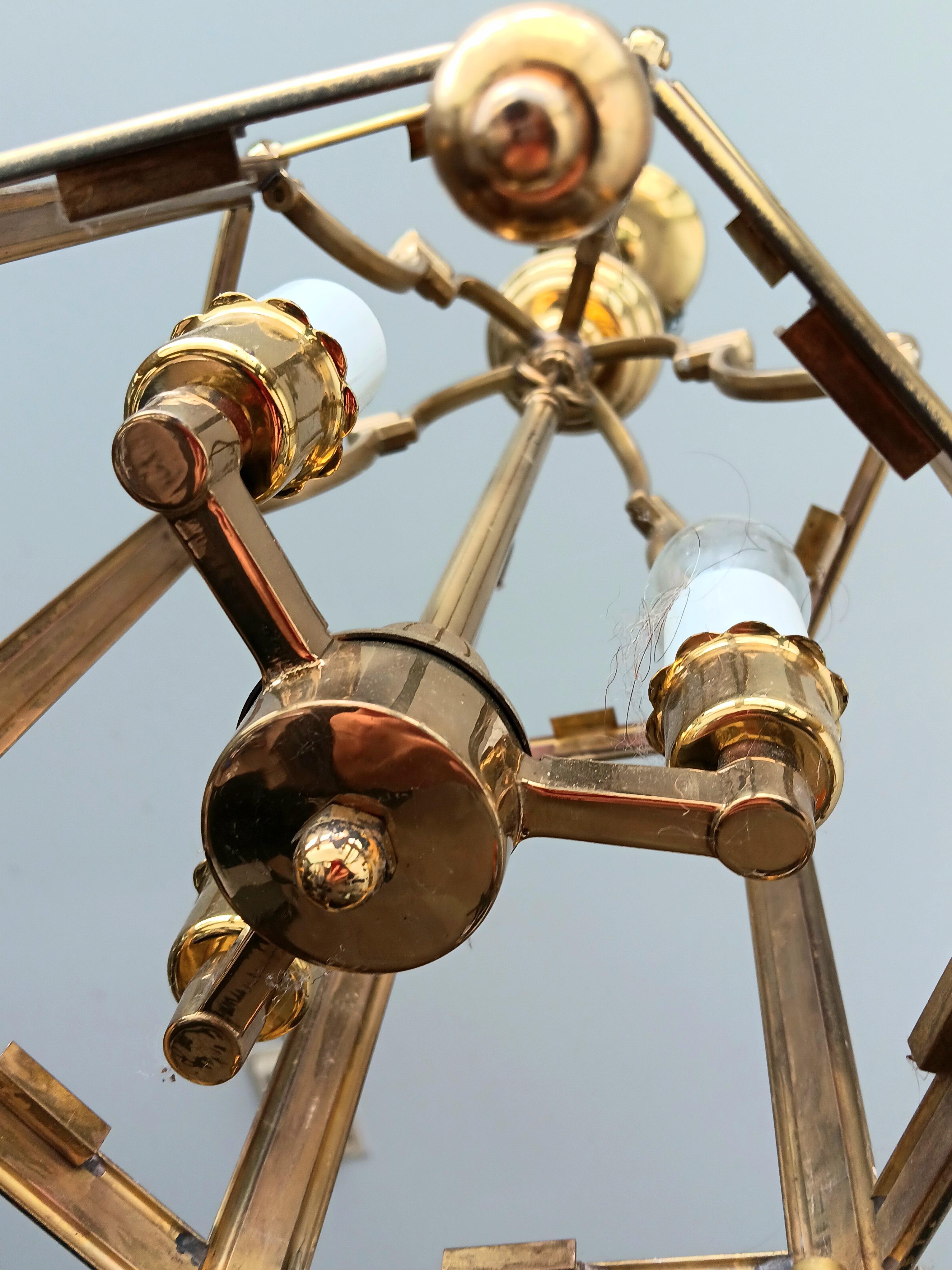 Lantern Brass and Glass Gold Elegant Mid-Century Modern Spain 50s For Sale 1