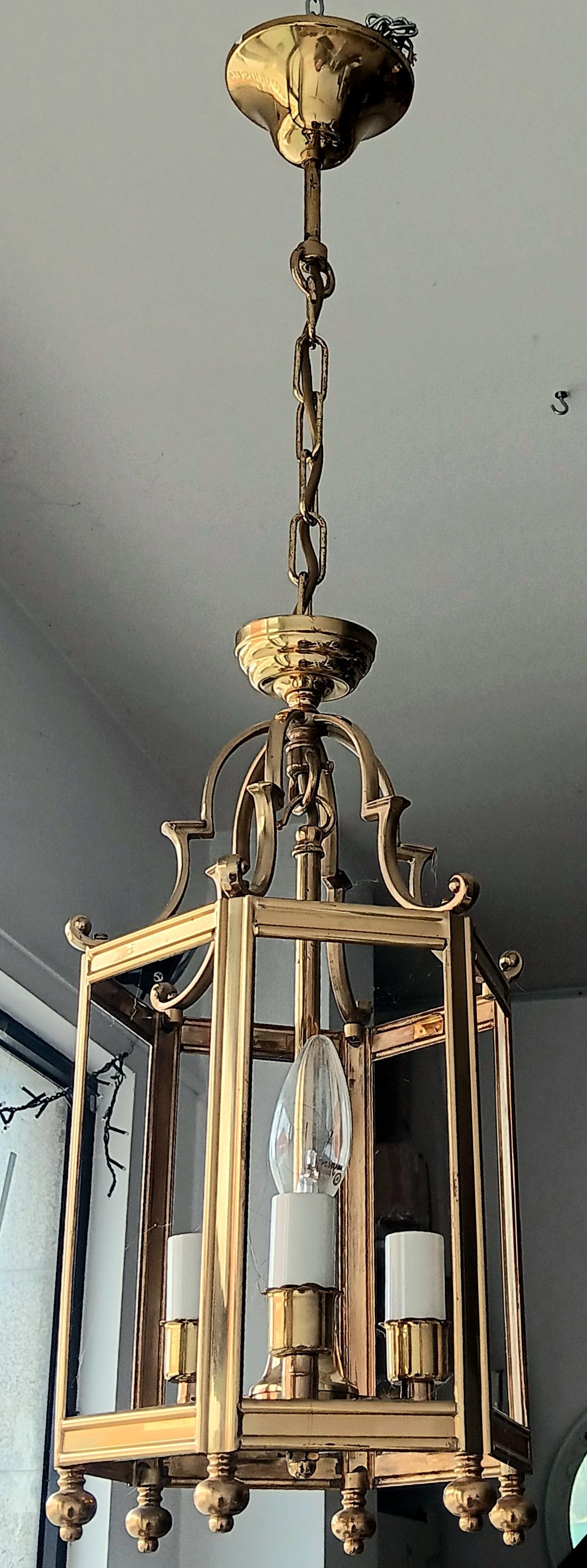 Lantern Brass and Glass Gold Elegant Mid-Century Modern Spain 50s For Sale 2