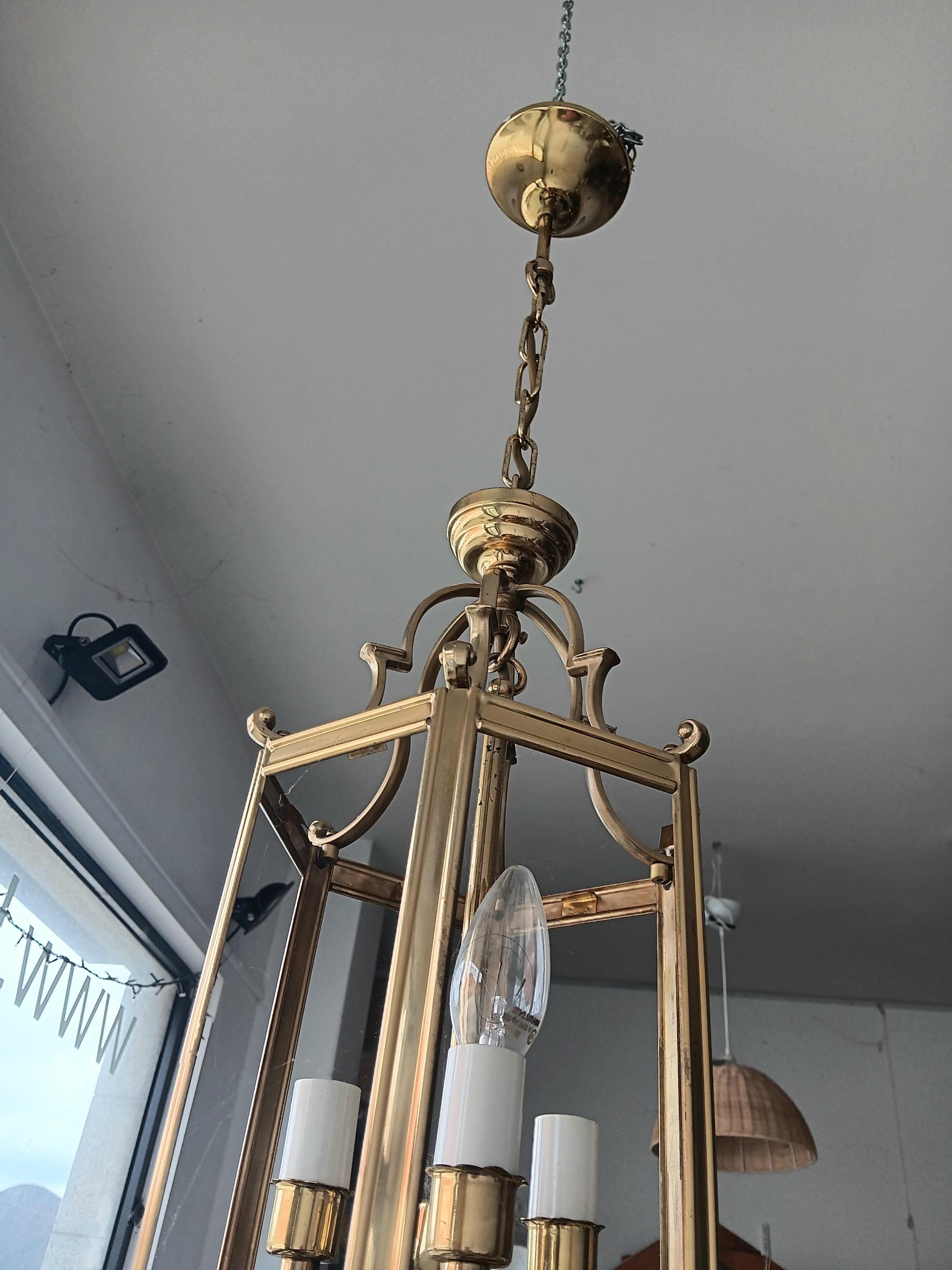 Lantern Brass and Glass Gold Elegant Mid-Century Modern Spain 50s For Sale 3