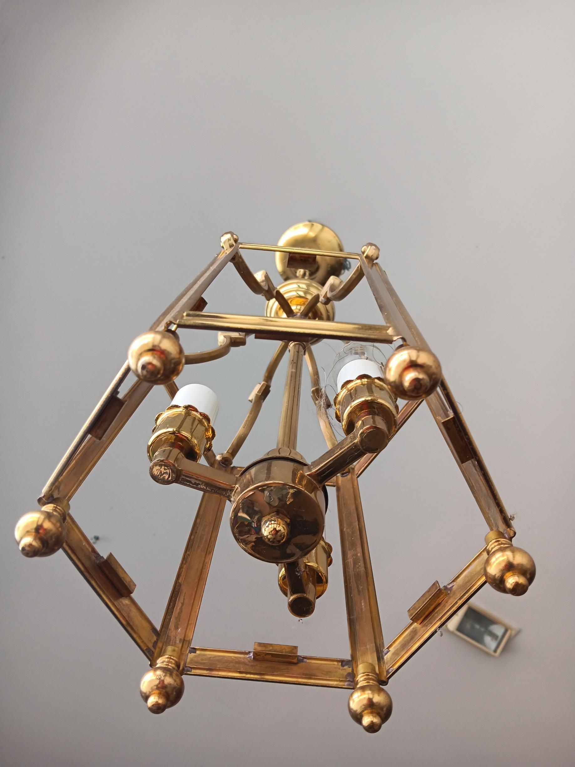 Lantern Brass and Glass Gold Elegant Mid-Century Modern Spain 50s For Sale 4