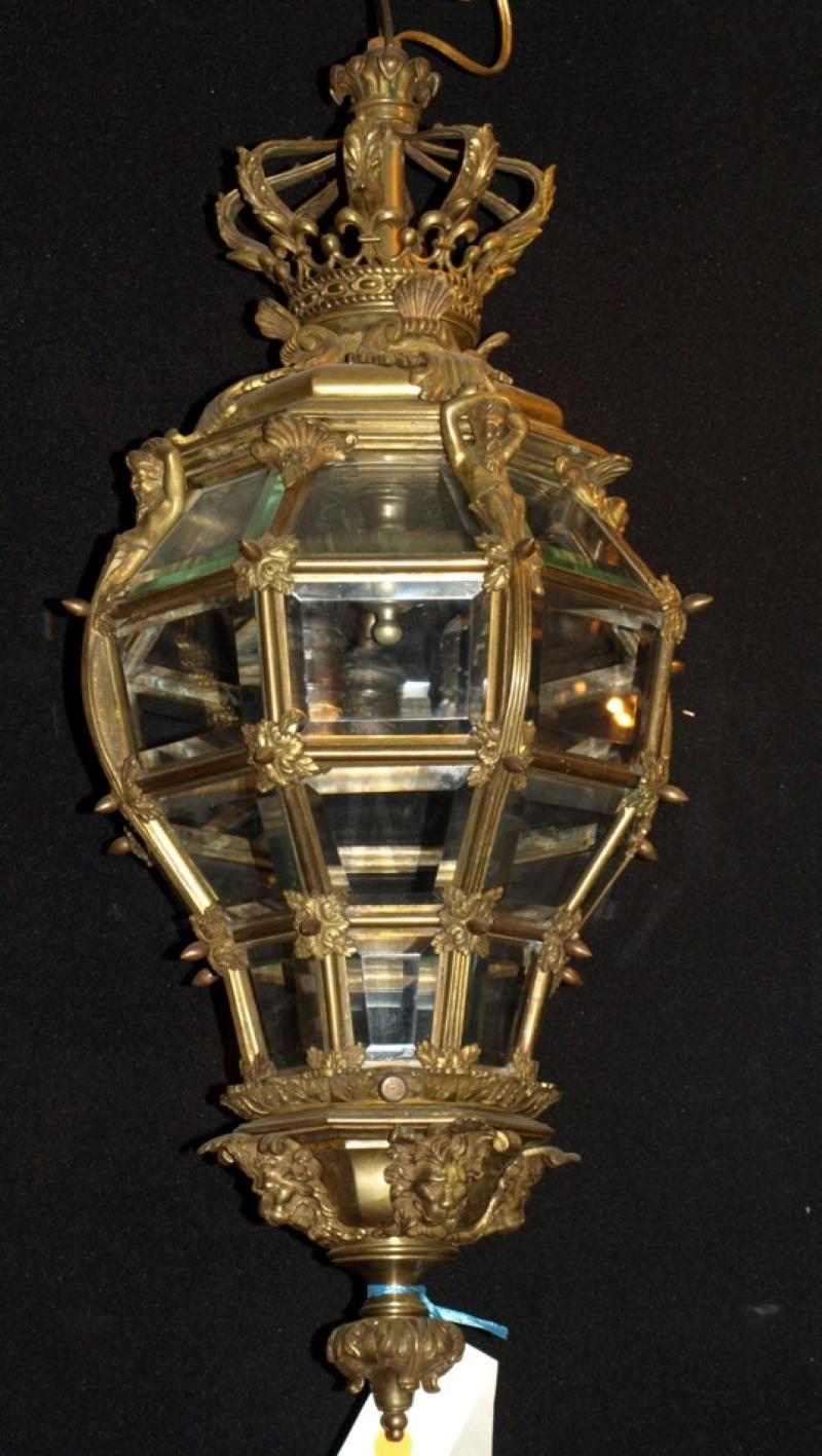 Bronze Lantern with Hand Beveled Crystal Panels For Sale 10