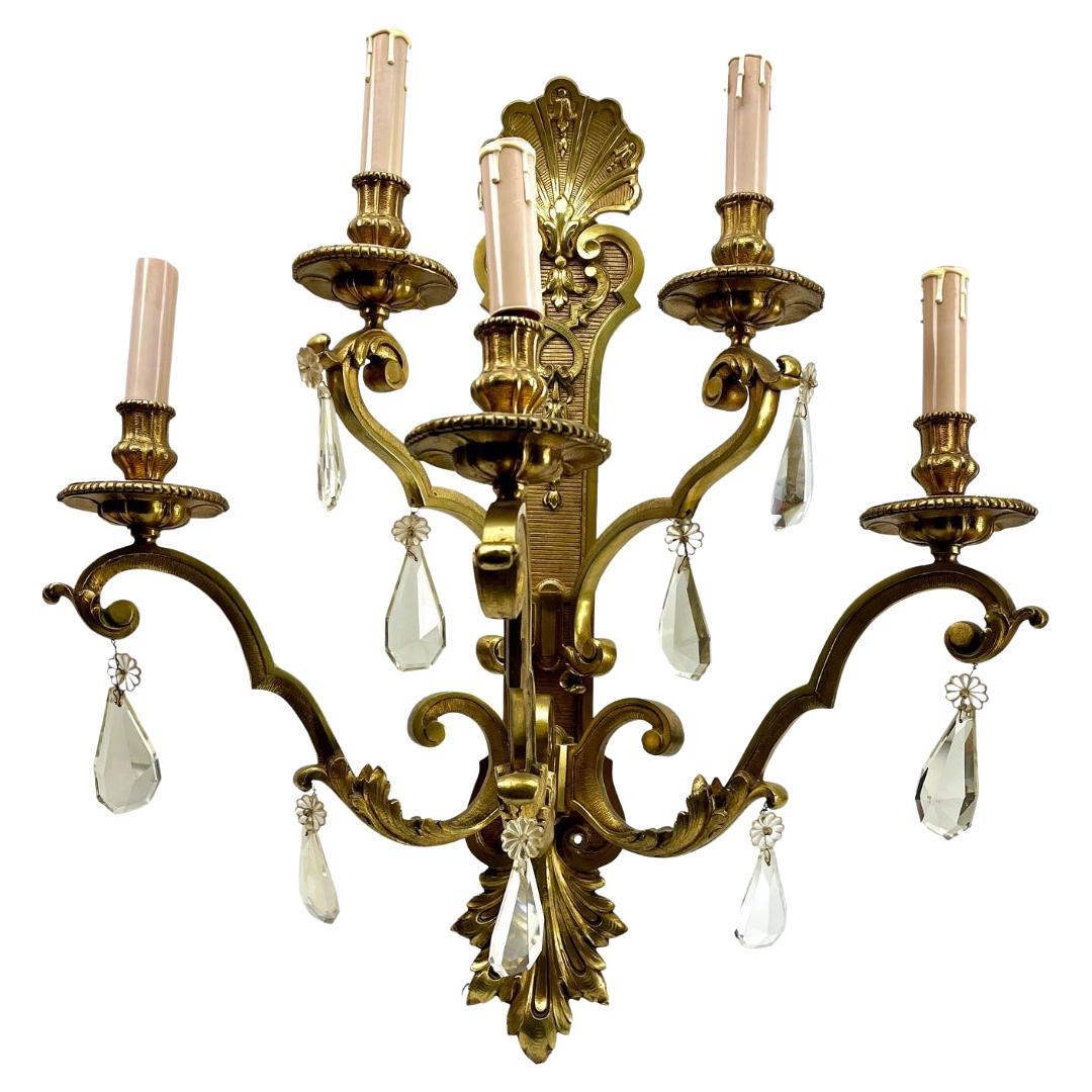  Bronze large 5-Light wall Mount Lamp with Crystal Decoration For Sale