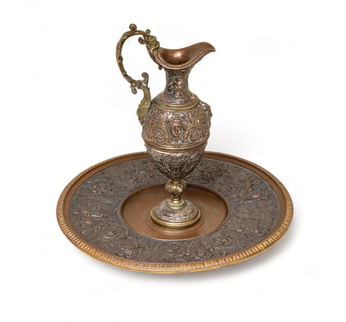 French Bronze Large Ewer and Basin by Robert Gugny and Leopold Oudry & Cie. Signed For Sale
