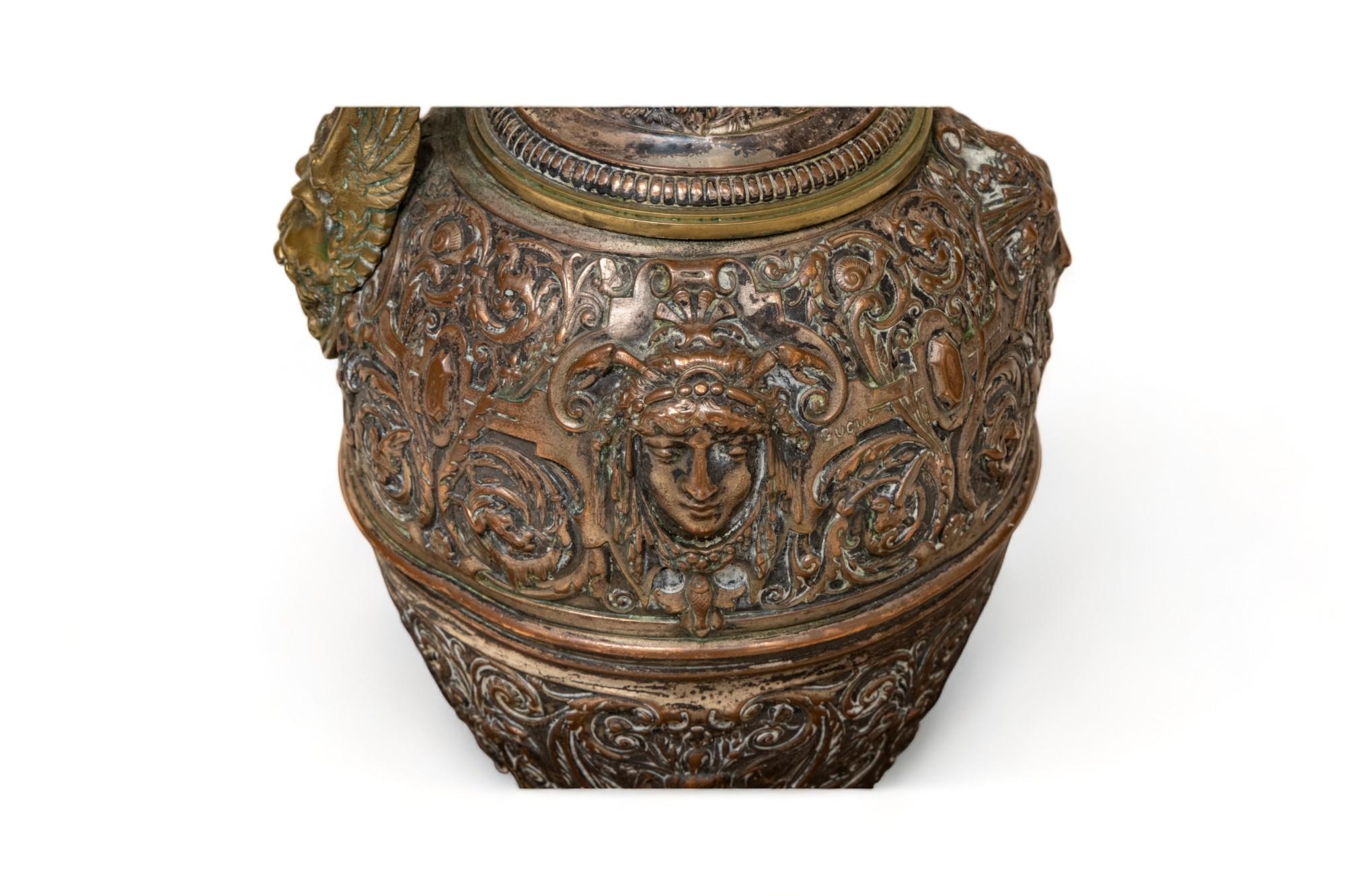 Patinated Bronze Large Ewer and Basin by Robert Gugny and Leopold Oudry & Cie. Signed For Sale