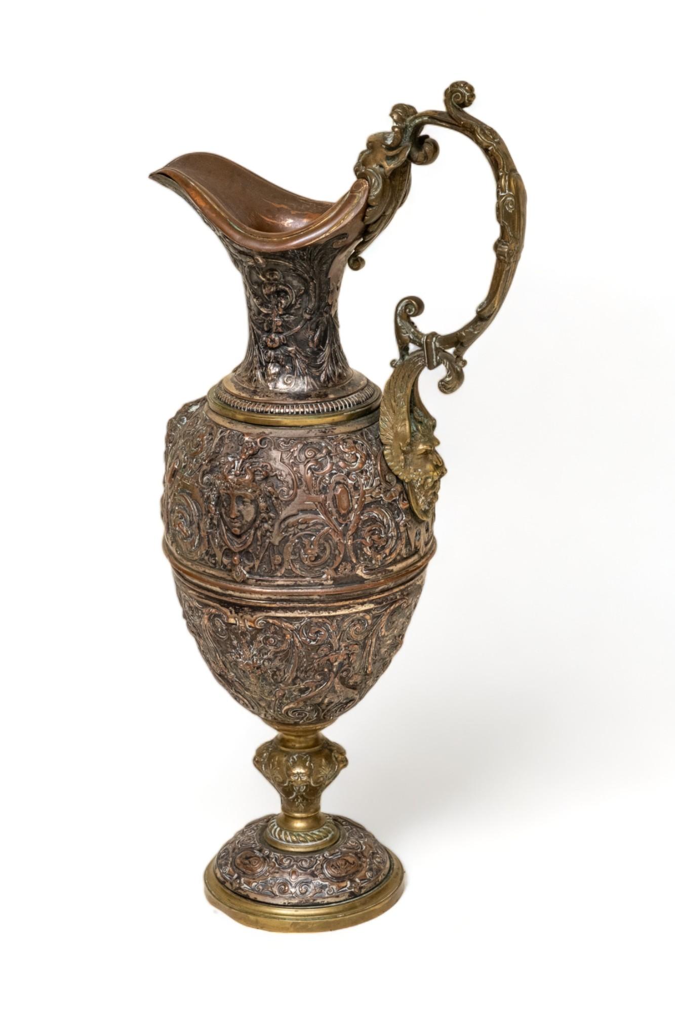 Metal Bronze Large Ewer and Basin by Robert Gugny and Leopold Oudry & Cie. Signed For Sale