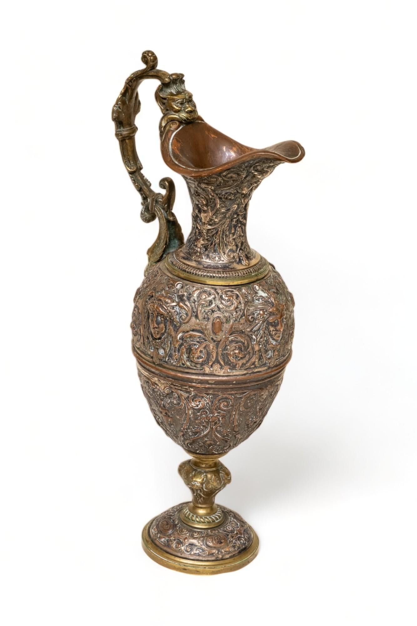 Bronze Large Ewer and Basin by Robert Gugny and Leopold Oudry & Cie. Signed For Sale 1