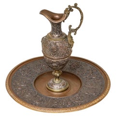 Gran aguamanil y jofaina de bronce de Robert Gugny y Leopold Oudry & Cie. Firmado