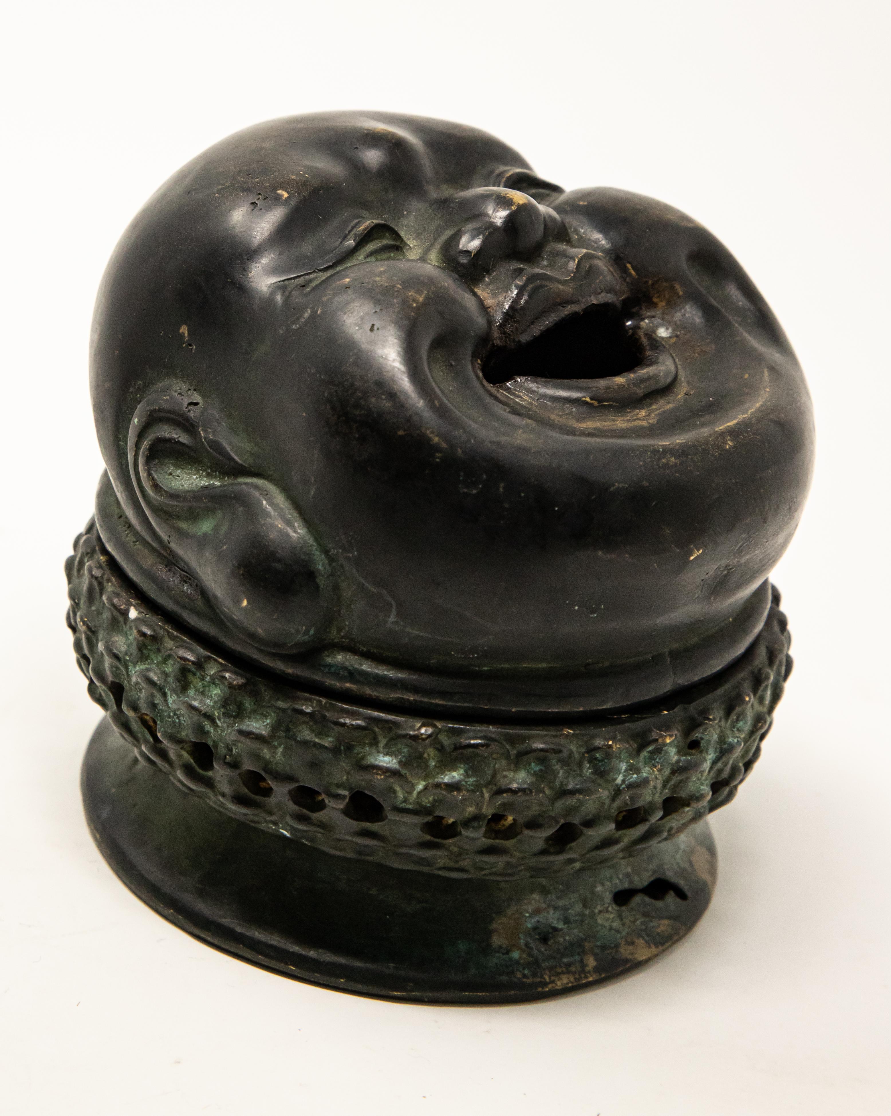 Bronze Laughing Budai Censer In Fair Condition For Sale In Cookeville, TN