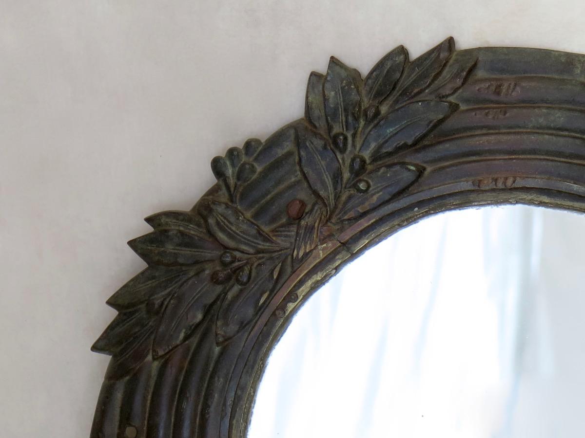 French Bronze Laurel-Leaf Motif Mirror, France, circa 1880s