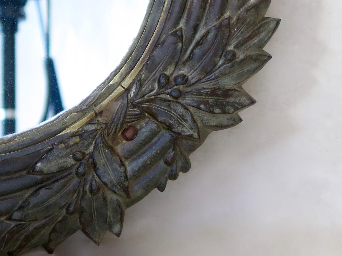 Bronze Laurel-Leaf Motif Mirror, France, circa 1880s In Fair Condition In Isle Sur La Sorgue, Vaucluse