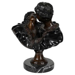 Bronze sculpture “The Kiss Given” after J-A. Houdon – Late 19th century