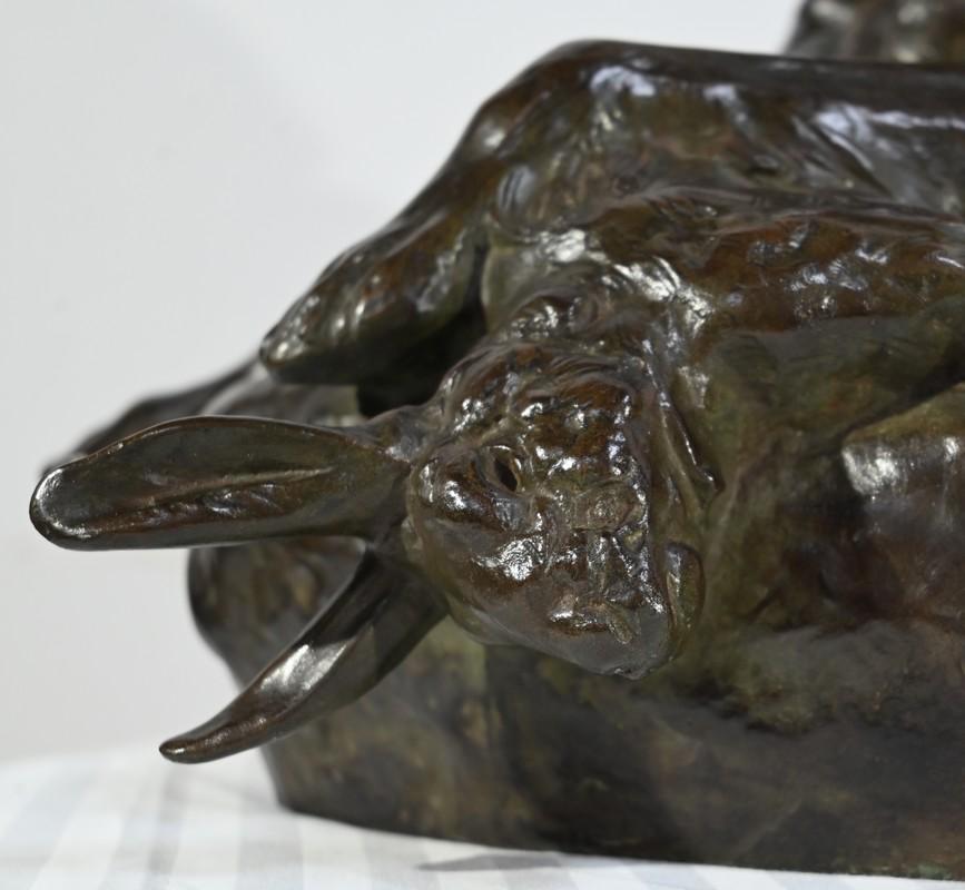 Bronze The Dog with the Hare, signé J-E. Masson - Début du XXe siècle en vente 7