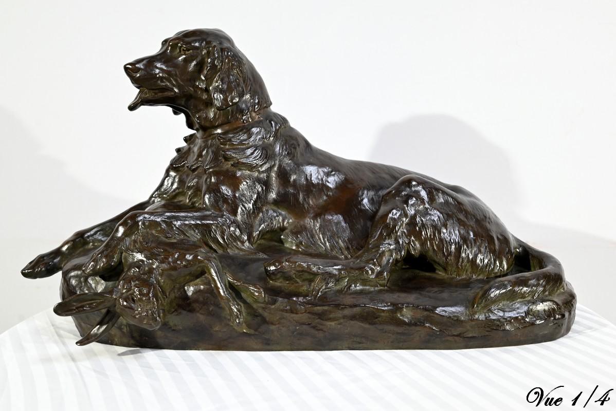 Bronze The Dog with the Hare, signé J-E. Masson - Début du XXe siècle Bon état - En vente à HÉRIC, FR