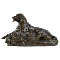 Bronzo "Il cane con la lepre", firmato J-E. Masson - Inizio del XX secolo