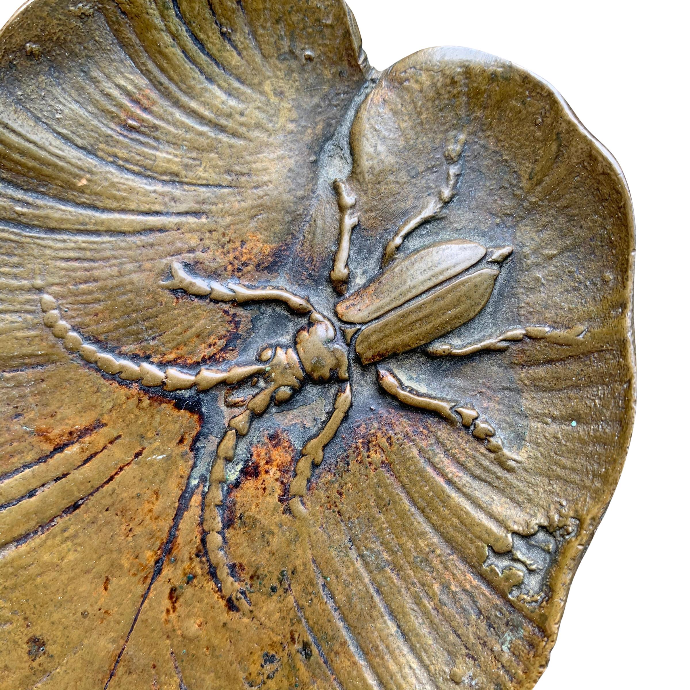 20th Century Bronze Leaf and Bug Dish