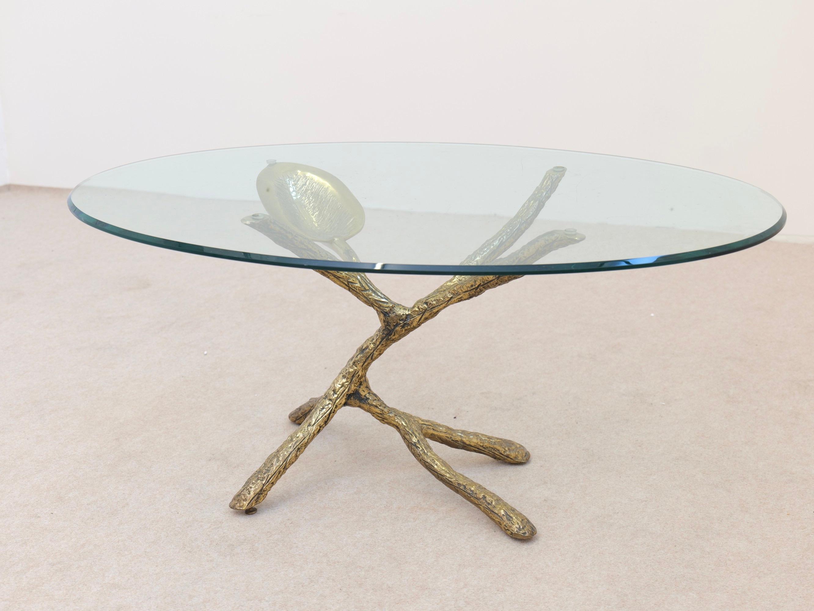 bronze leaf coffee table attributed to Jacques Duval - 1980s For Sale 3