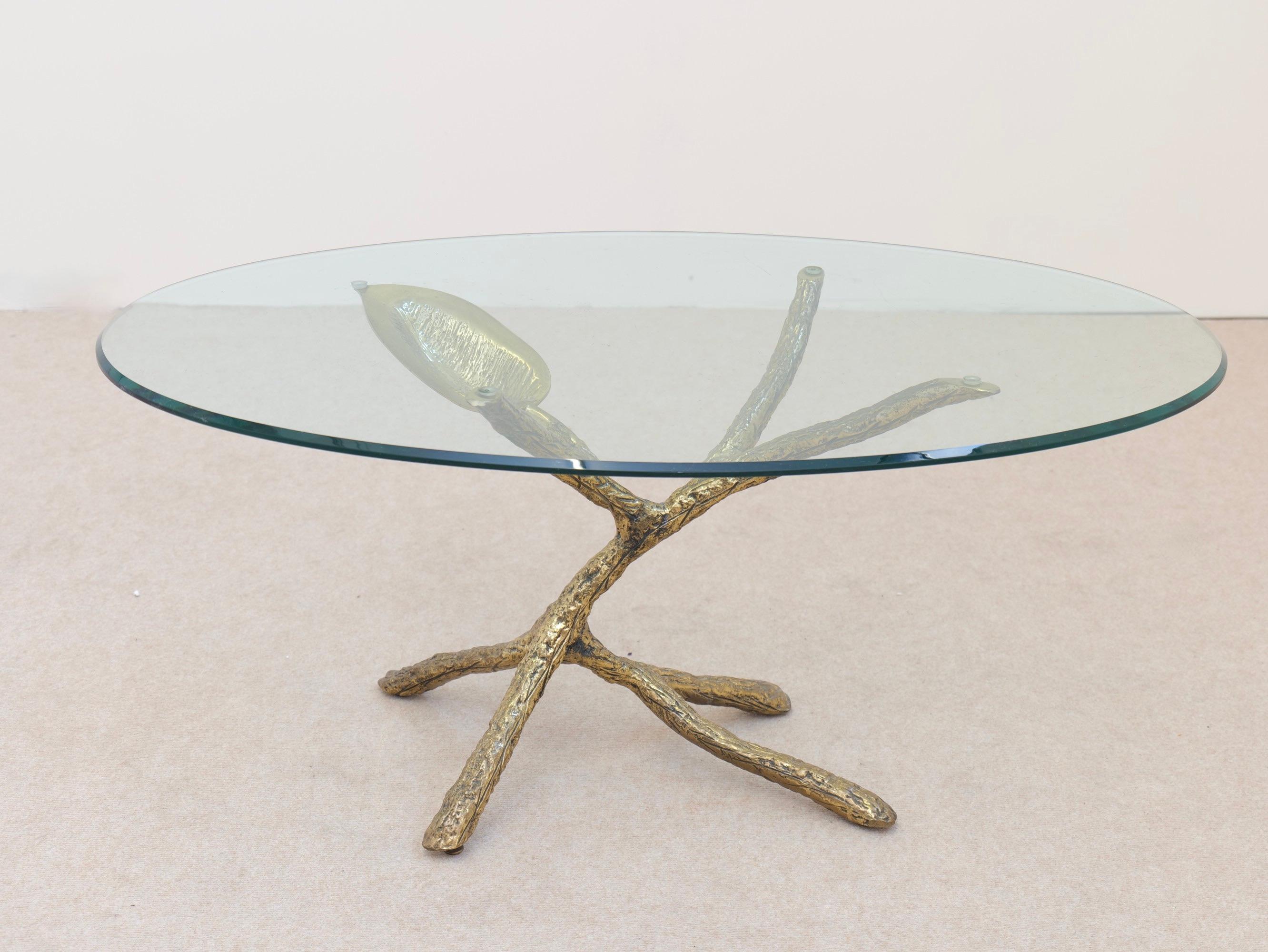 Brutalist bronze leaf coffee table attributed to Jacques Duval - 1980s For Sale