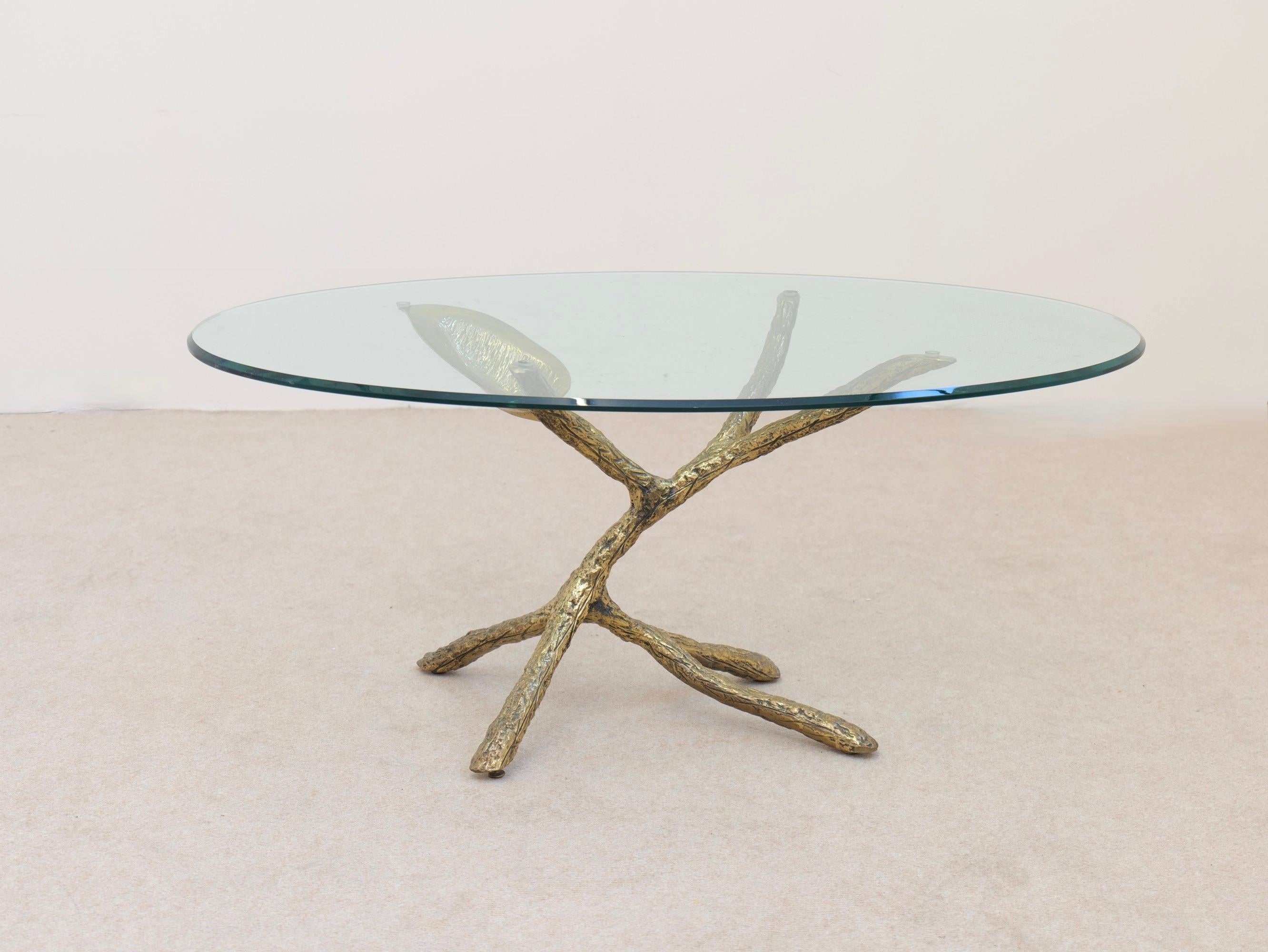 Cast bronze leaf coffee table attributed to Jacques Duval - 1980s For Sale