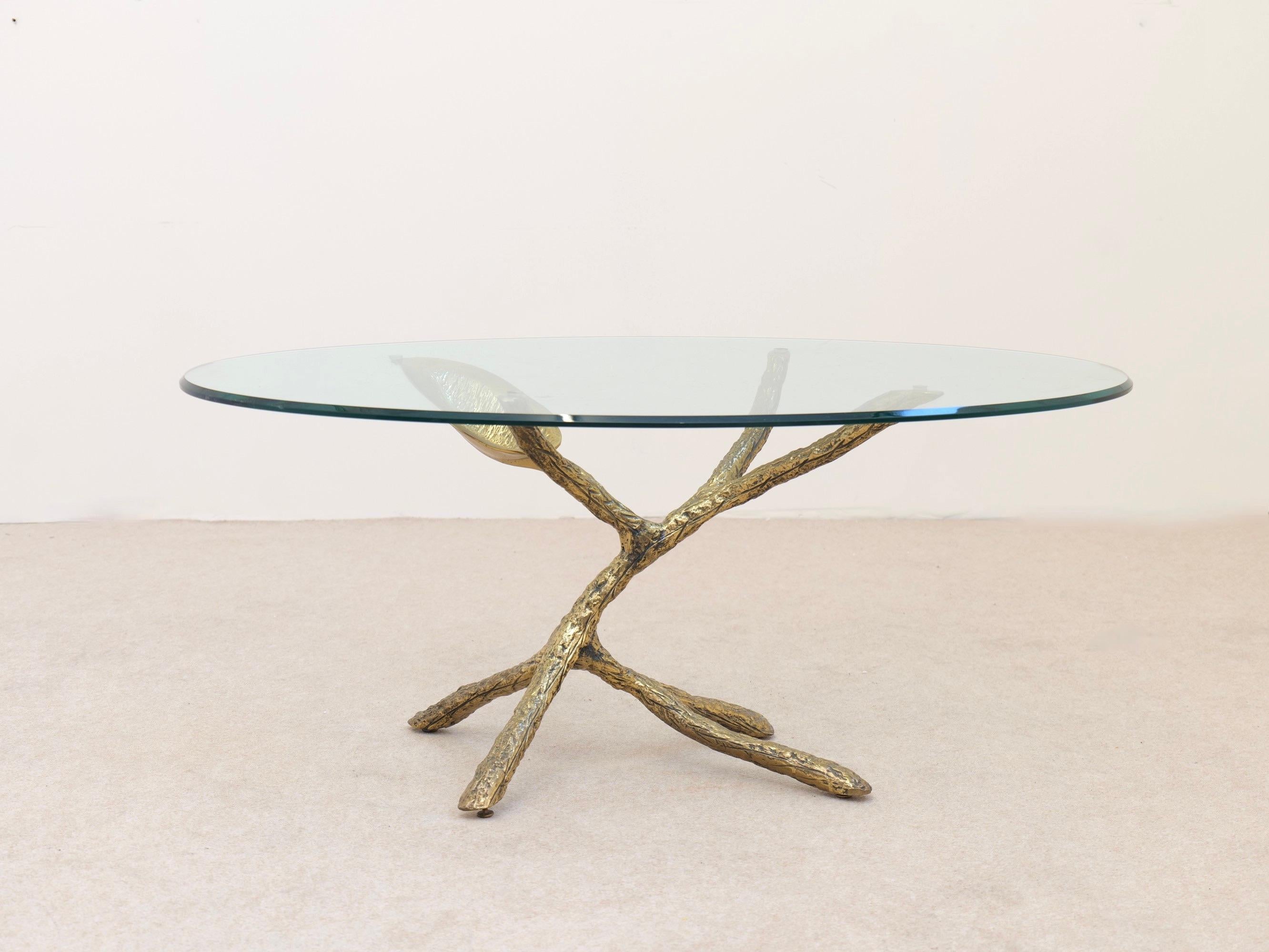bronze leaf coffee table attributed to Jacques Duval - 1980s In Good Condition For Sale In Saarbrücken, DE