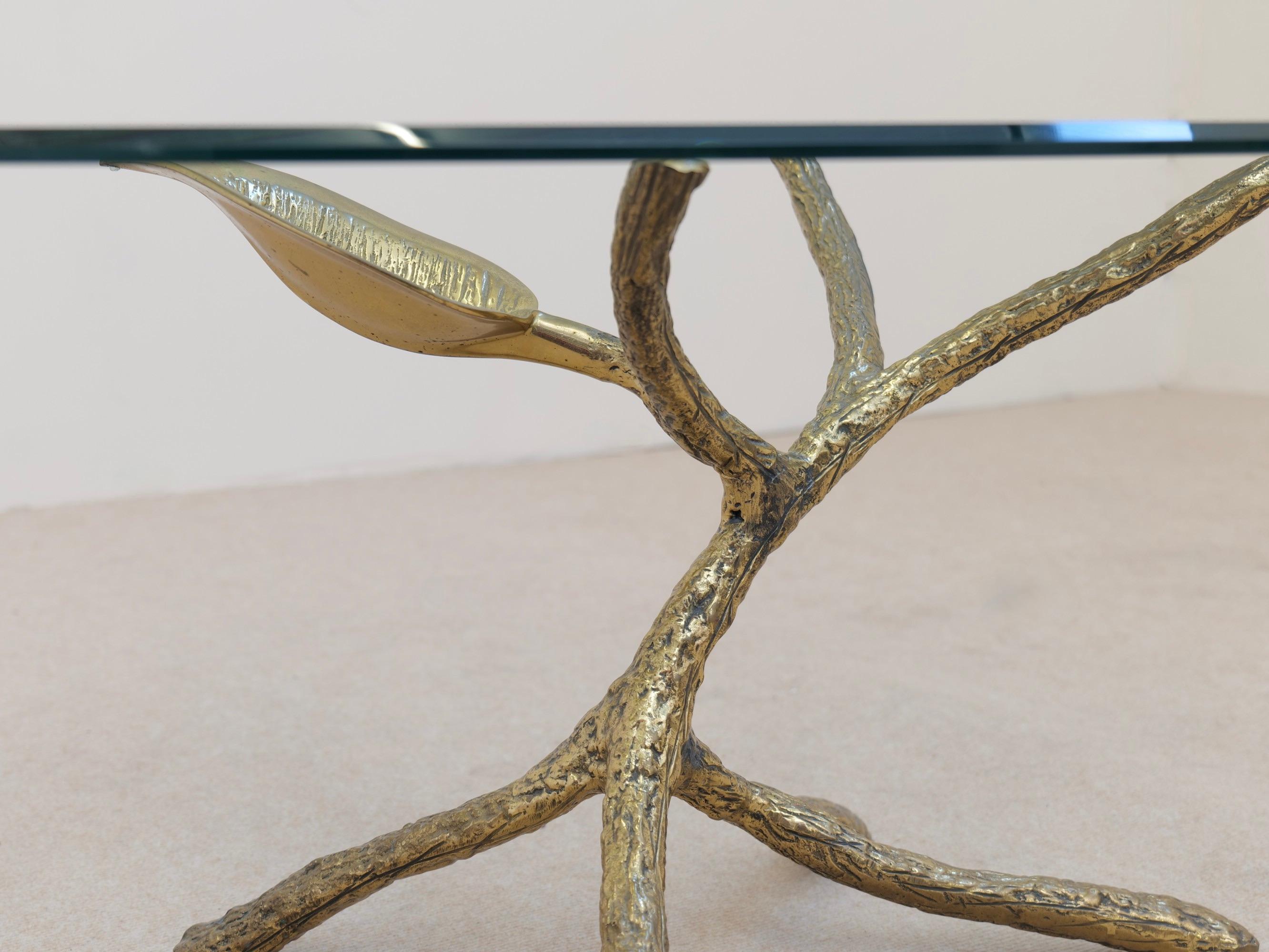 bronze leaf coffee table attributed to Jacques Duval - 1980s For Sale 2