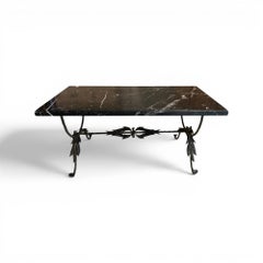 Bronze Leaf Table with Black Marble Top