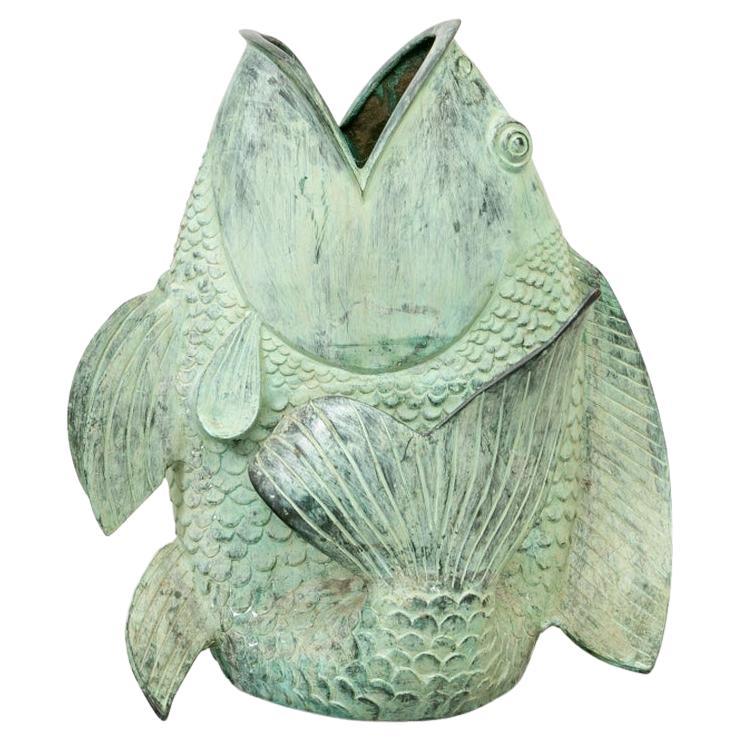 Sculpture de jardin Koi en cuir de bronze en vente