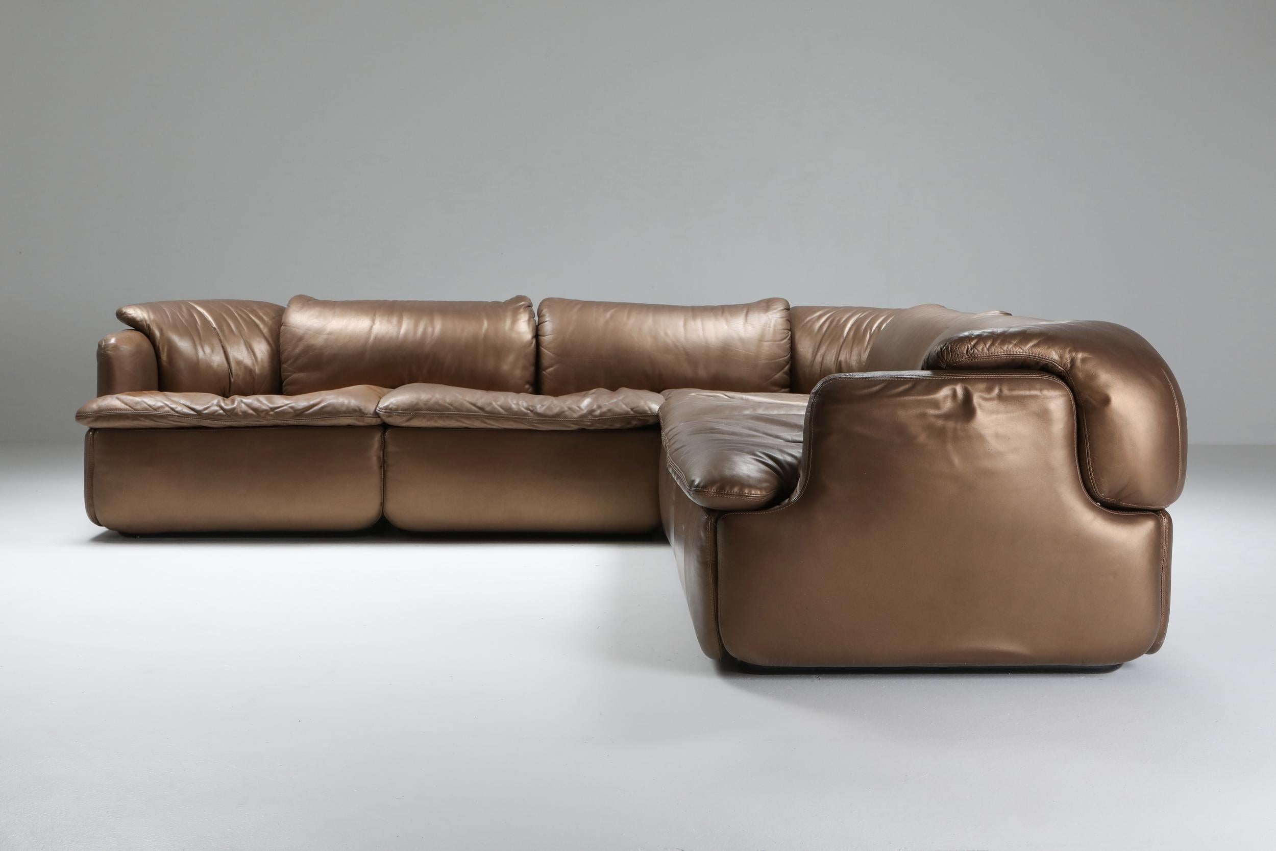 Post-Modern Bronze Leather Saporiti 'Confidential' Sectional Sofa