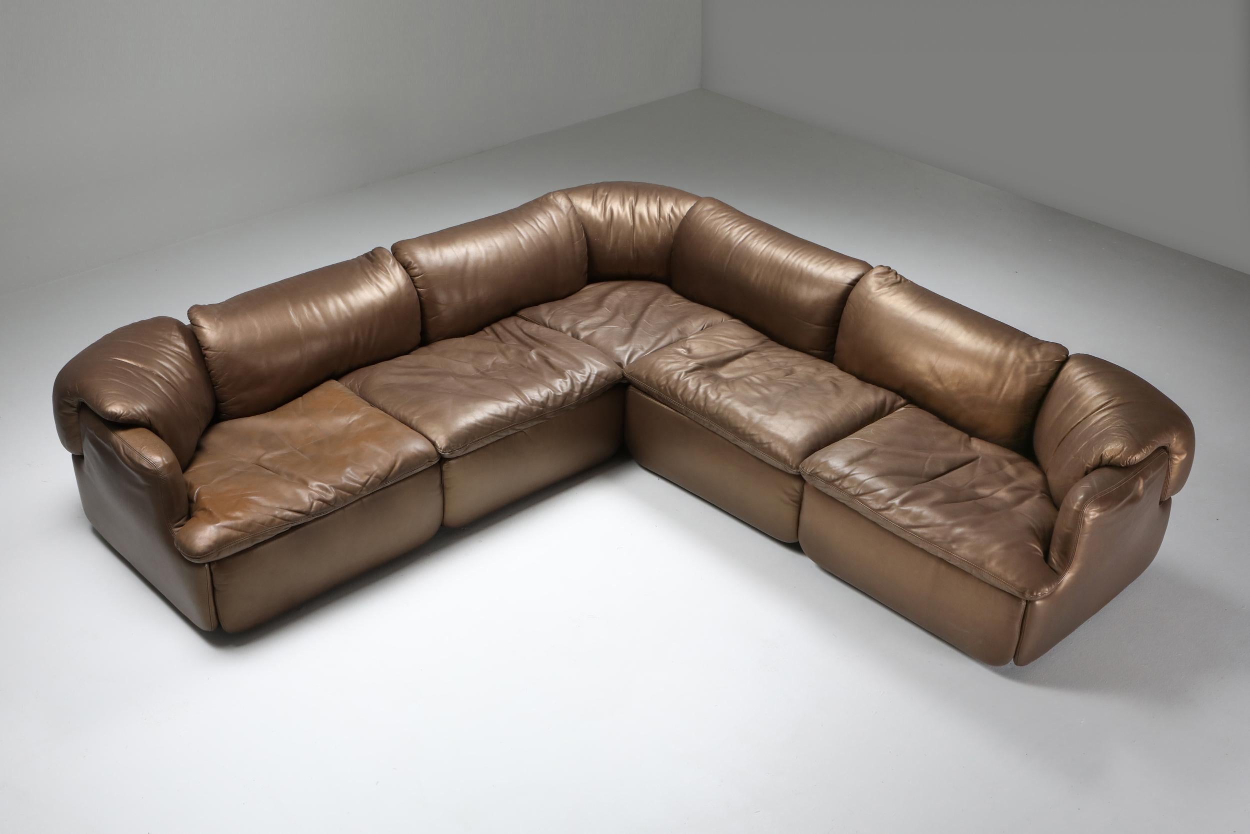 Italian Bronze Leather Saporiti 'Confidential' Sectional Sofa