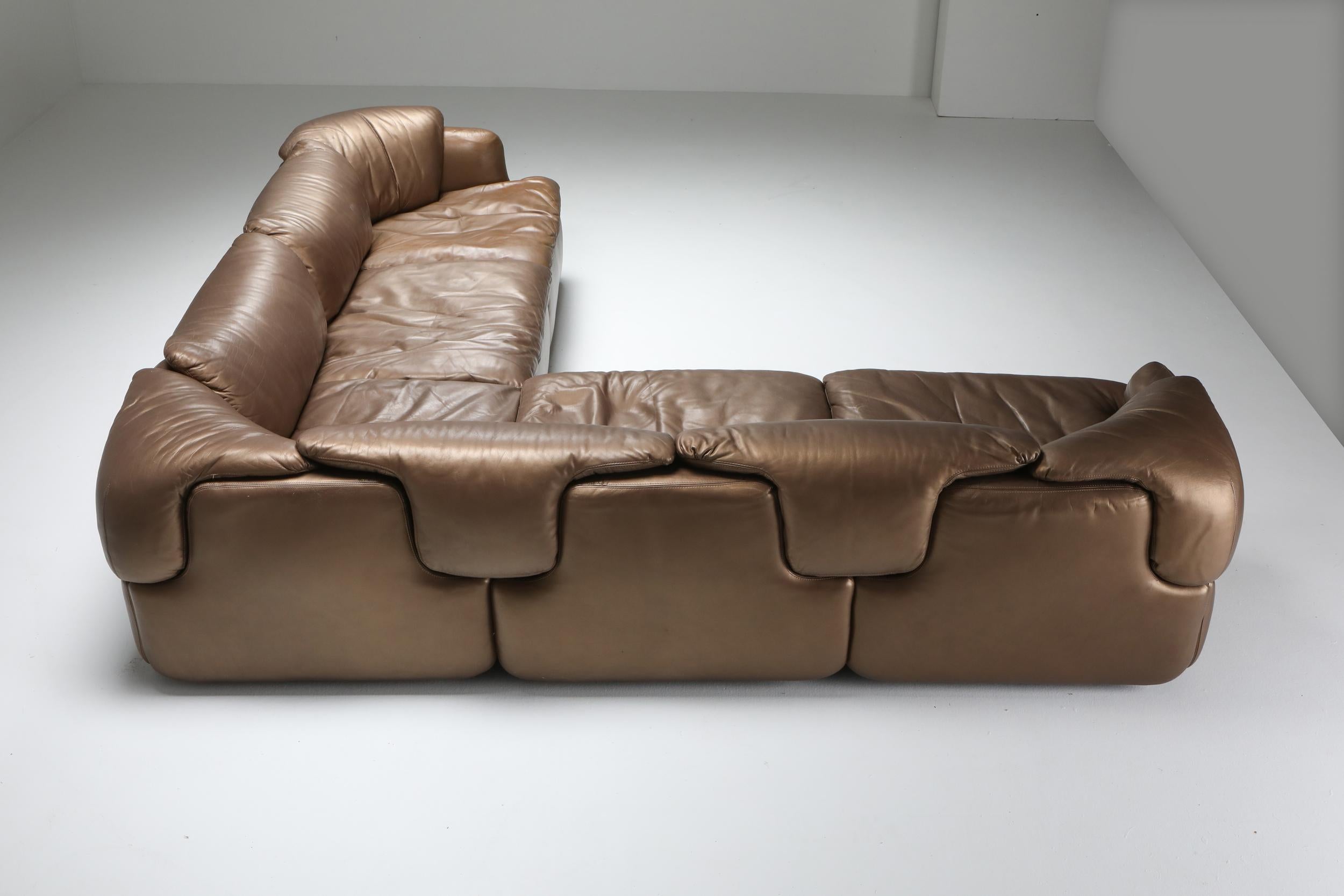 Bronze Leather Saporiti 'Confidential' Sectional Sofa In Excellent Condition In Antwerp, BE