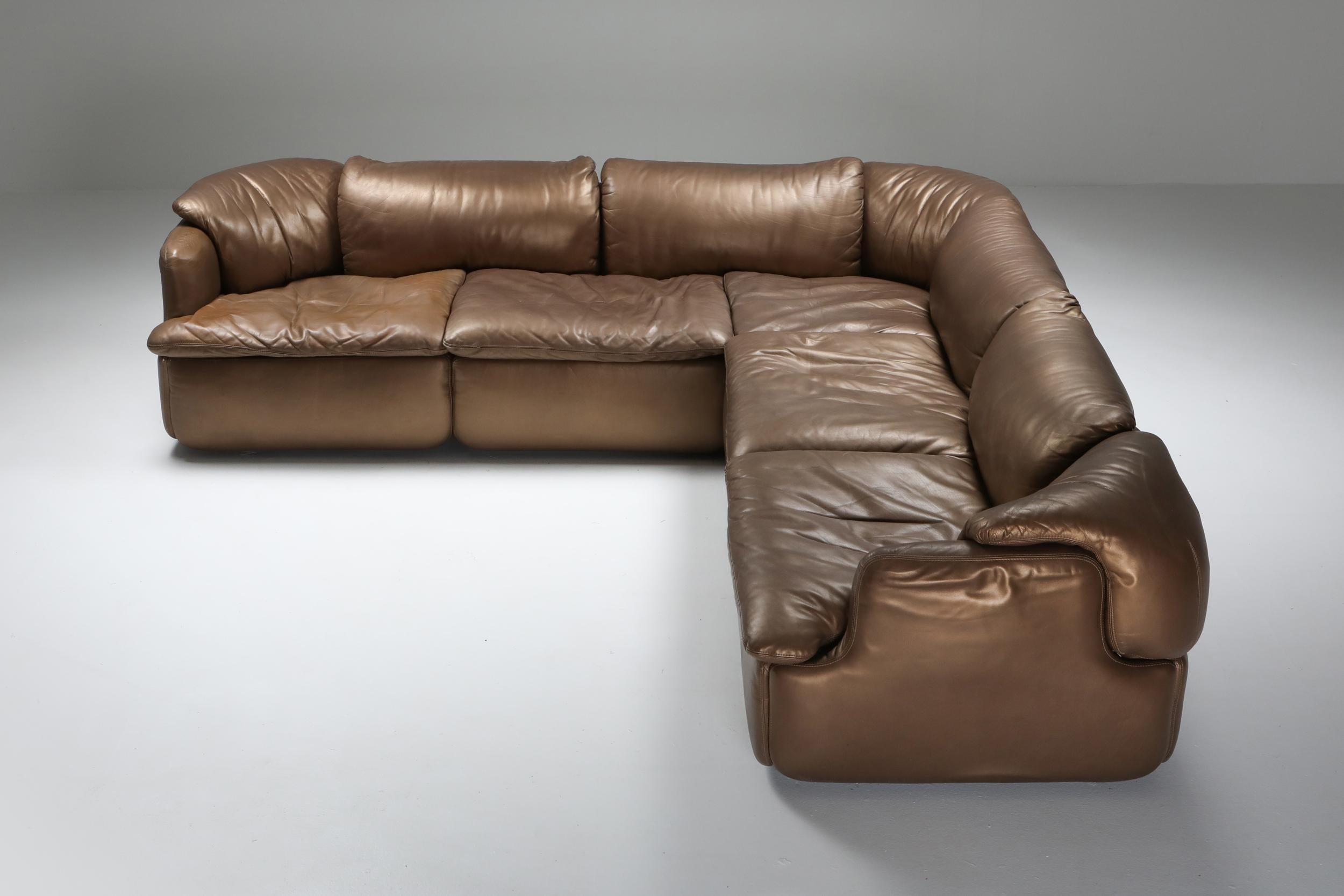 20th Century Bronze Leather Saporiti 'Confidential' Sectional Sofa