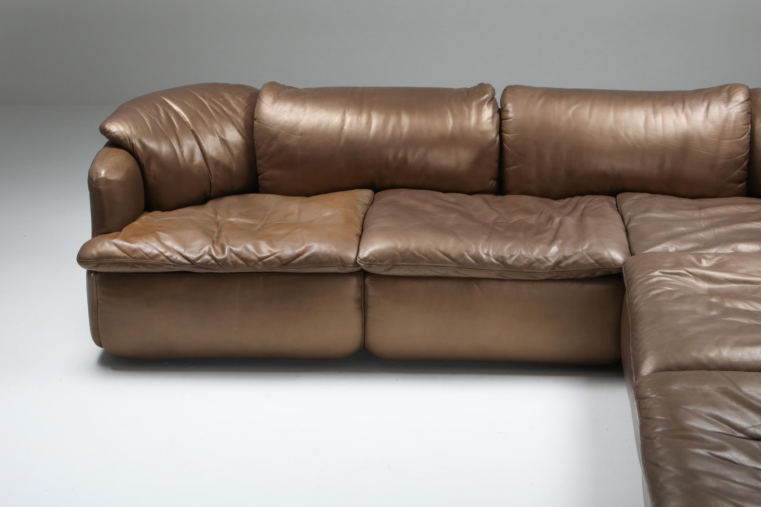 Bronze Leather Saporiti 'Confidential' Sectional Sofa 1
