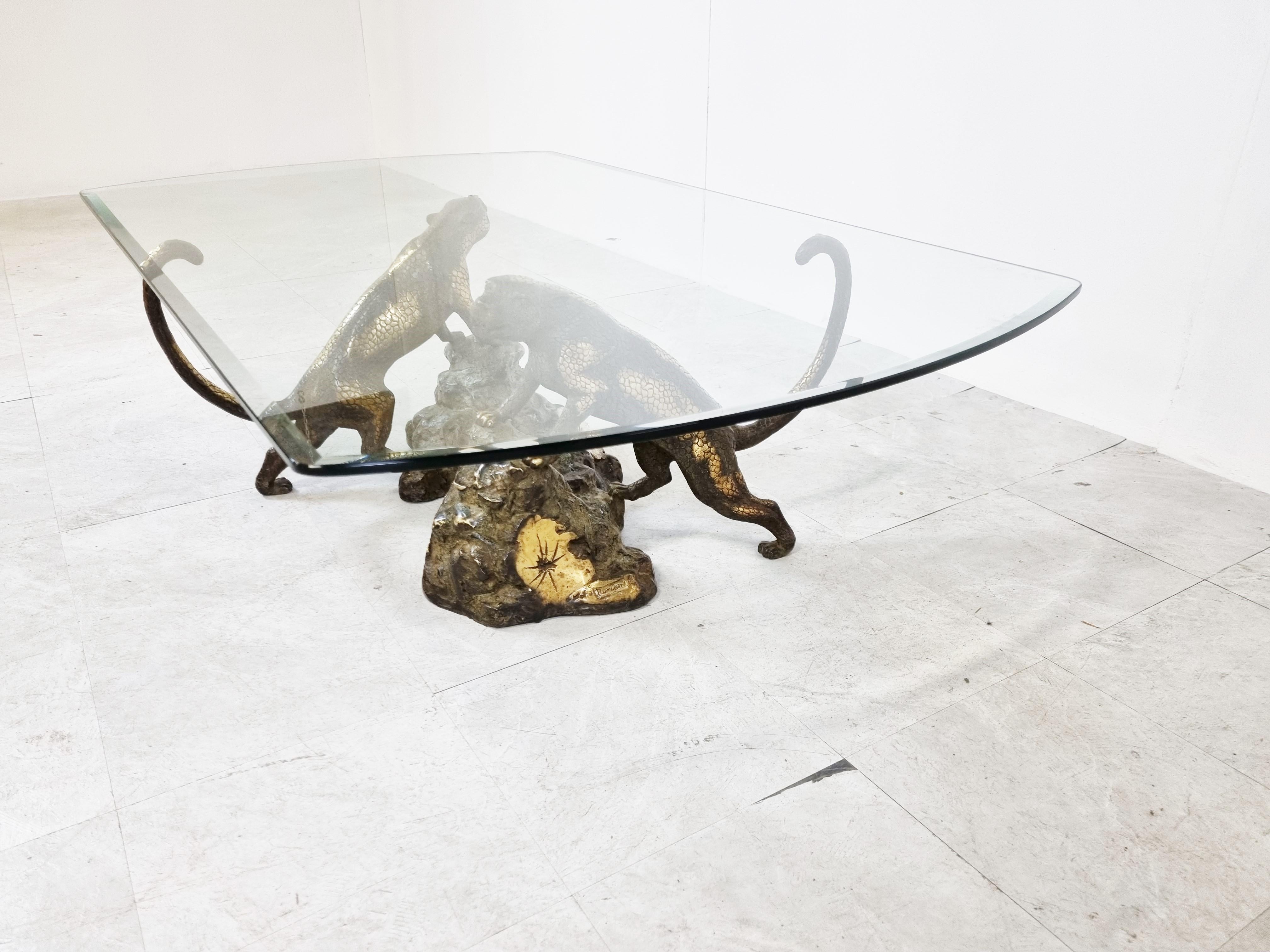 Hollywood Regency Bronze Leopard Coffee Table, 1970s