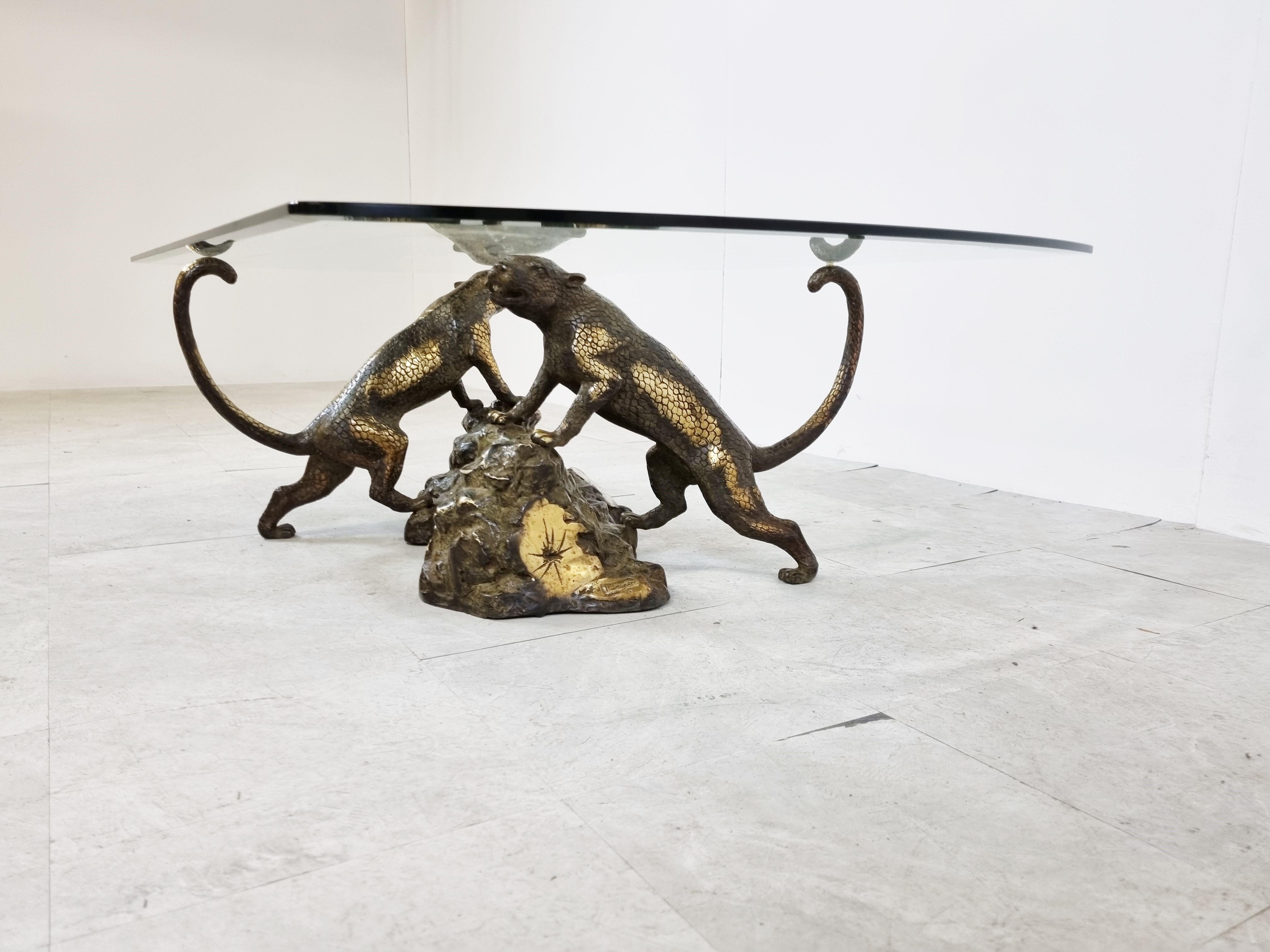 French Bronze Leopard Coffee Table, 1970s