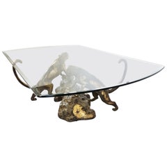 Table basse léopard en bronze, années 1970