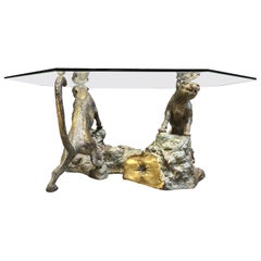 Table basse en bronze avec léopard, 1970