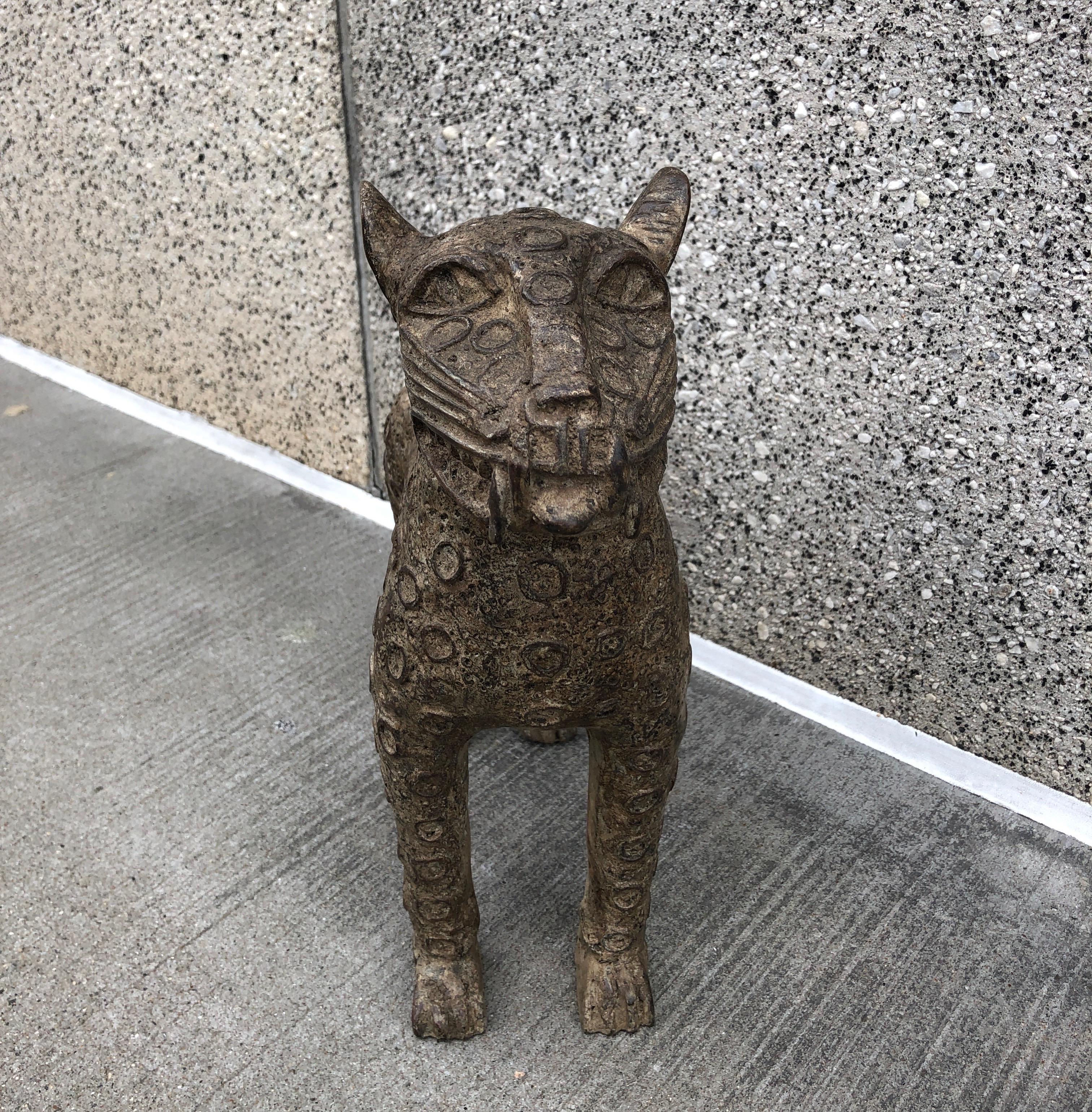 Bronze Leopard Sculpture from Benin, West Africa In Good Condition In New York, NY