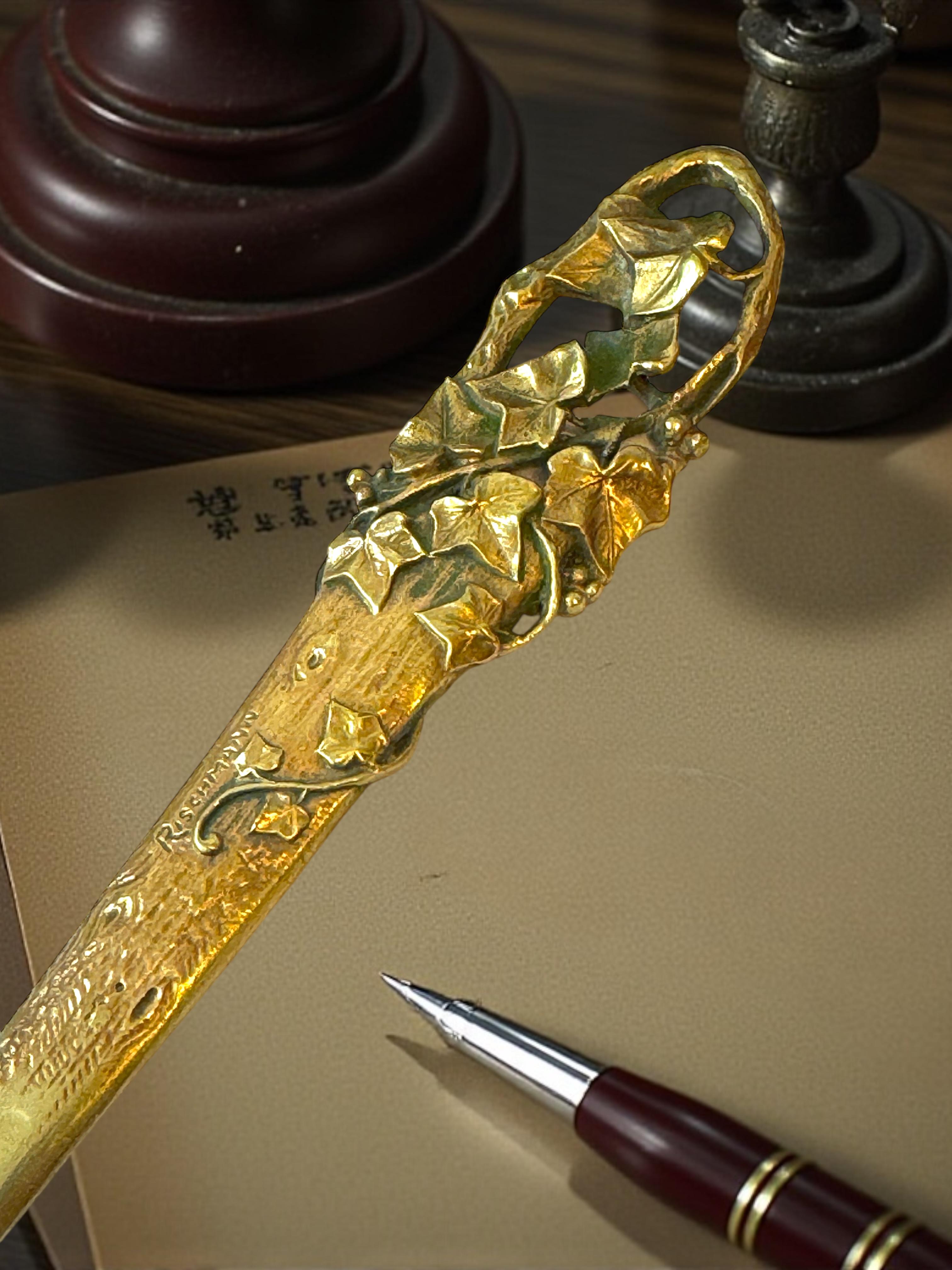 Bronze Brieföffner Jugendstil Anfang 20. Jahrhundert signiert Rischmann, Frankreich im Angebot 4