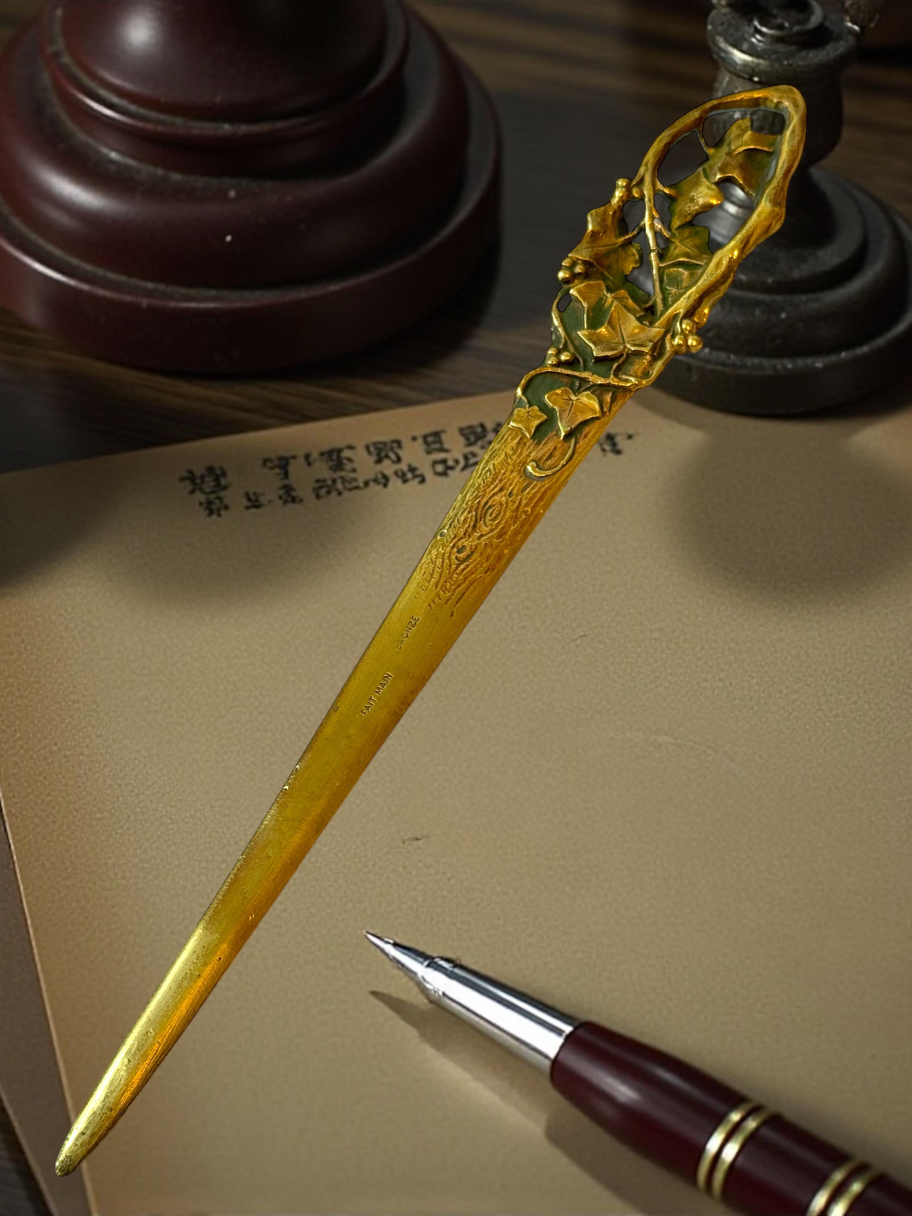 Bronze Brieföffner Jugendstil Anfang 20. Jahrhundert signiert Rischmann, Frankreich im Angebot 5