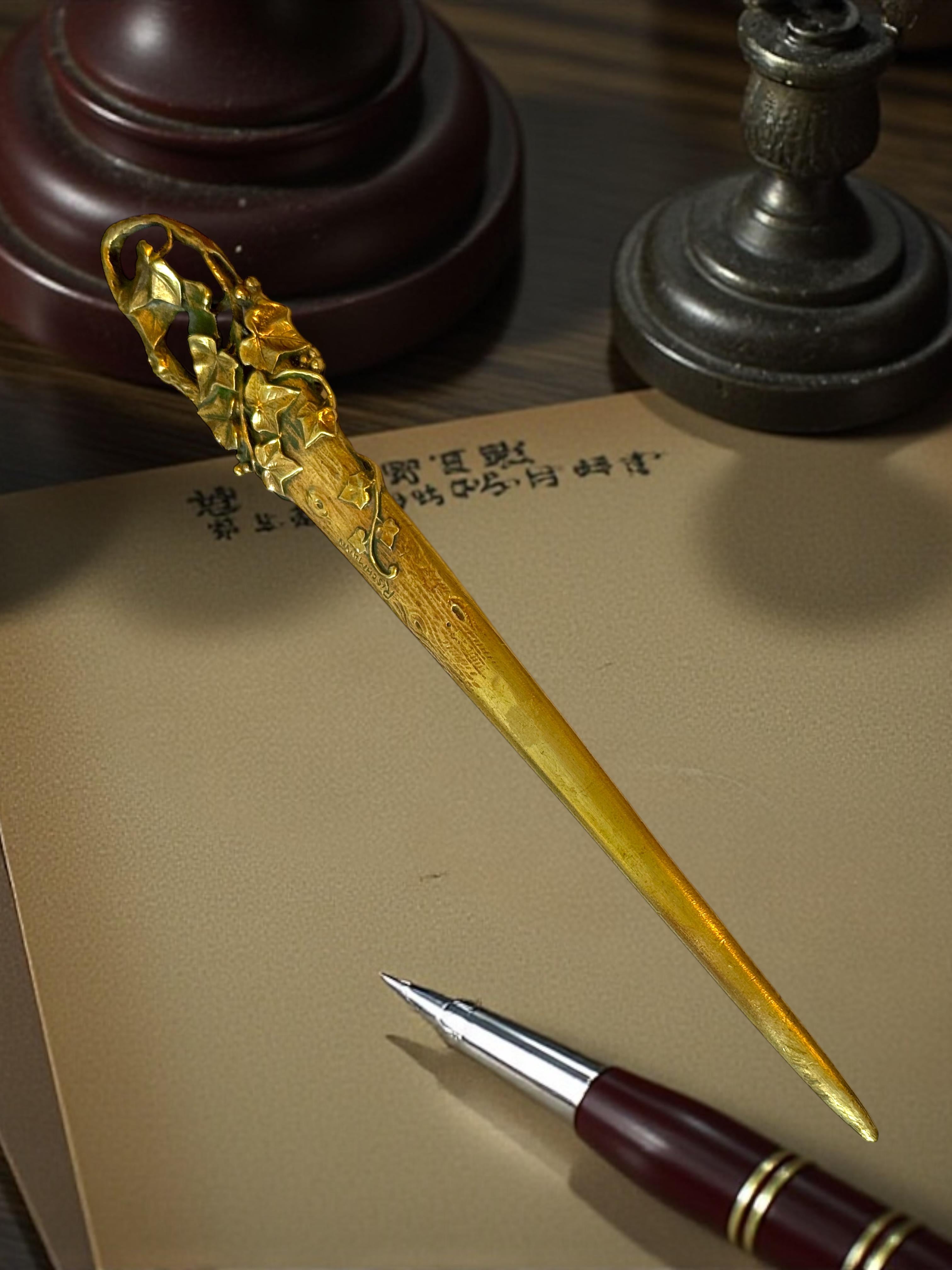 Bronze Brieföffner Jugendstil Anfang 20. Jahrhundert signiert Rischmann, Frankreich im Angebot 3