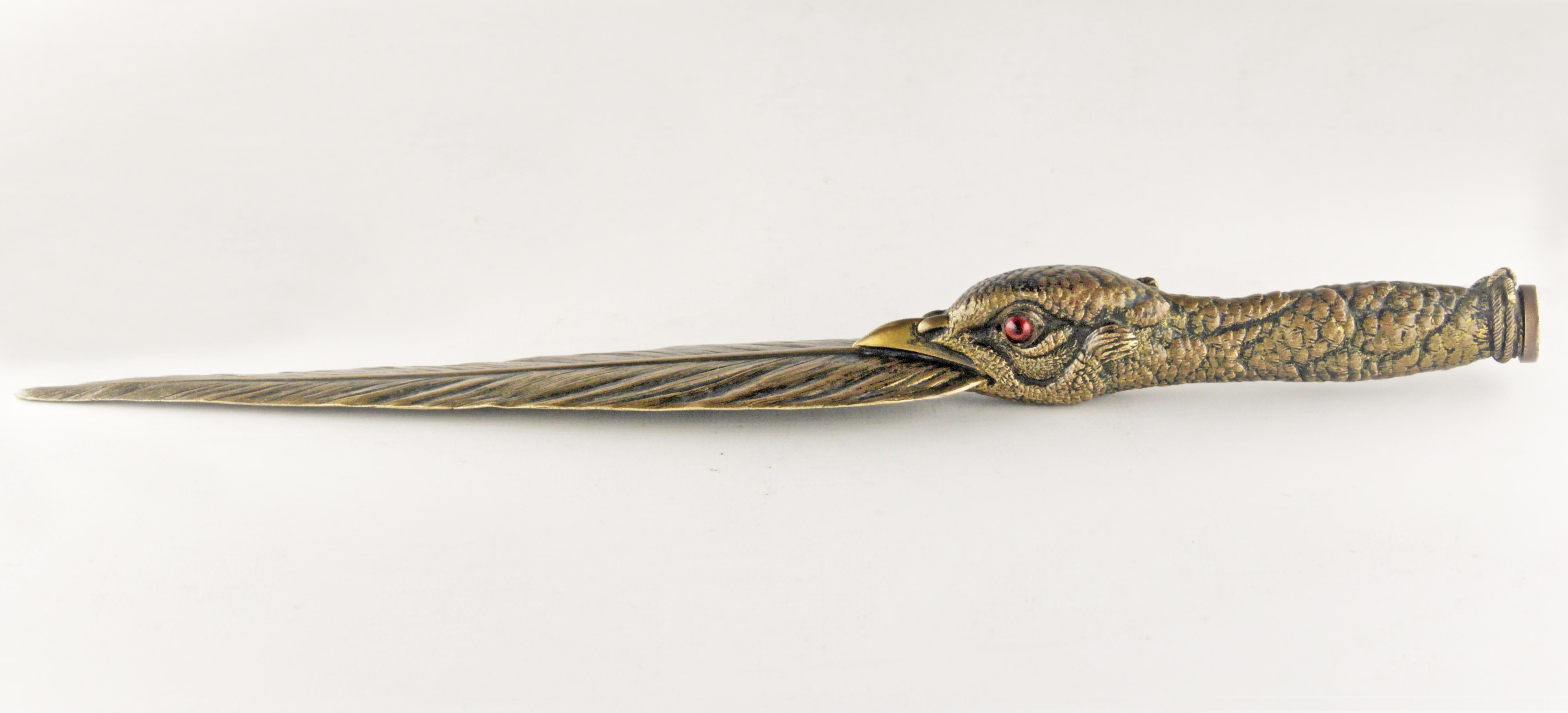 Art Nouveau Bronze Letter Opener Knife Depicting an Eagle Made by Sculptor Jules Moigniez For Sale