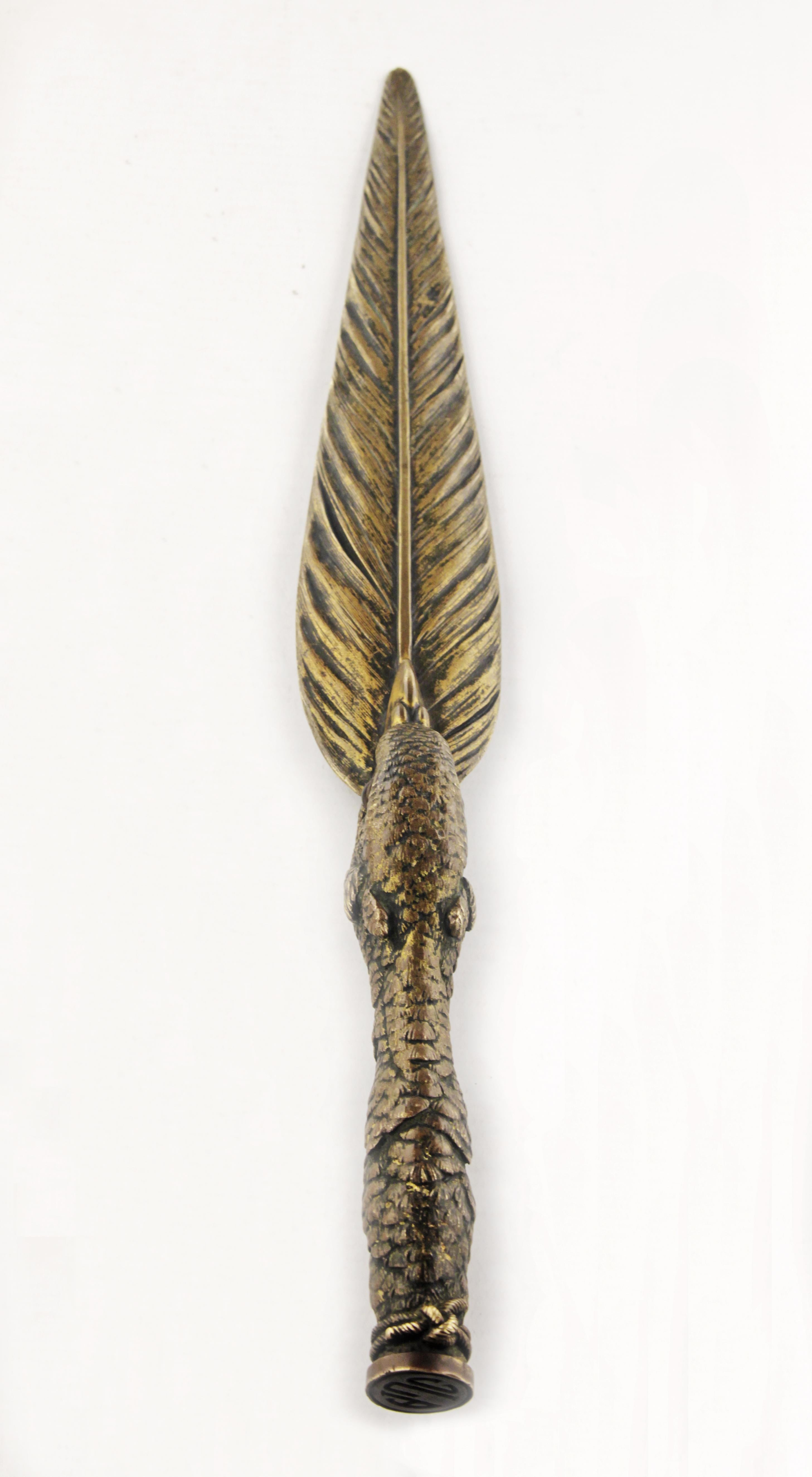 Cast Bronze Letter Opener Knife Depicting an Eagle Made by Sculptor Jules Moigniez For Sale